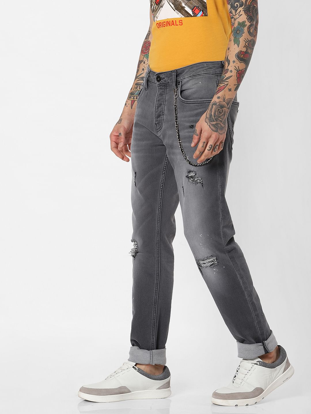 Grey Indigo Knit Ripped Tim Anti Fit Jeans