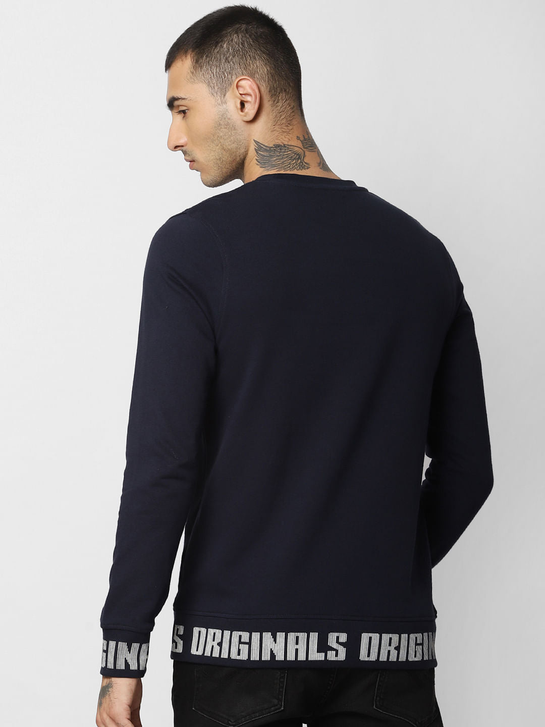 Navy Blue Text Print Sweatshirt