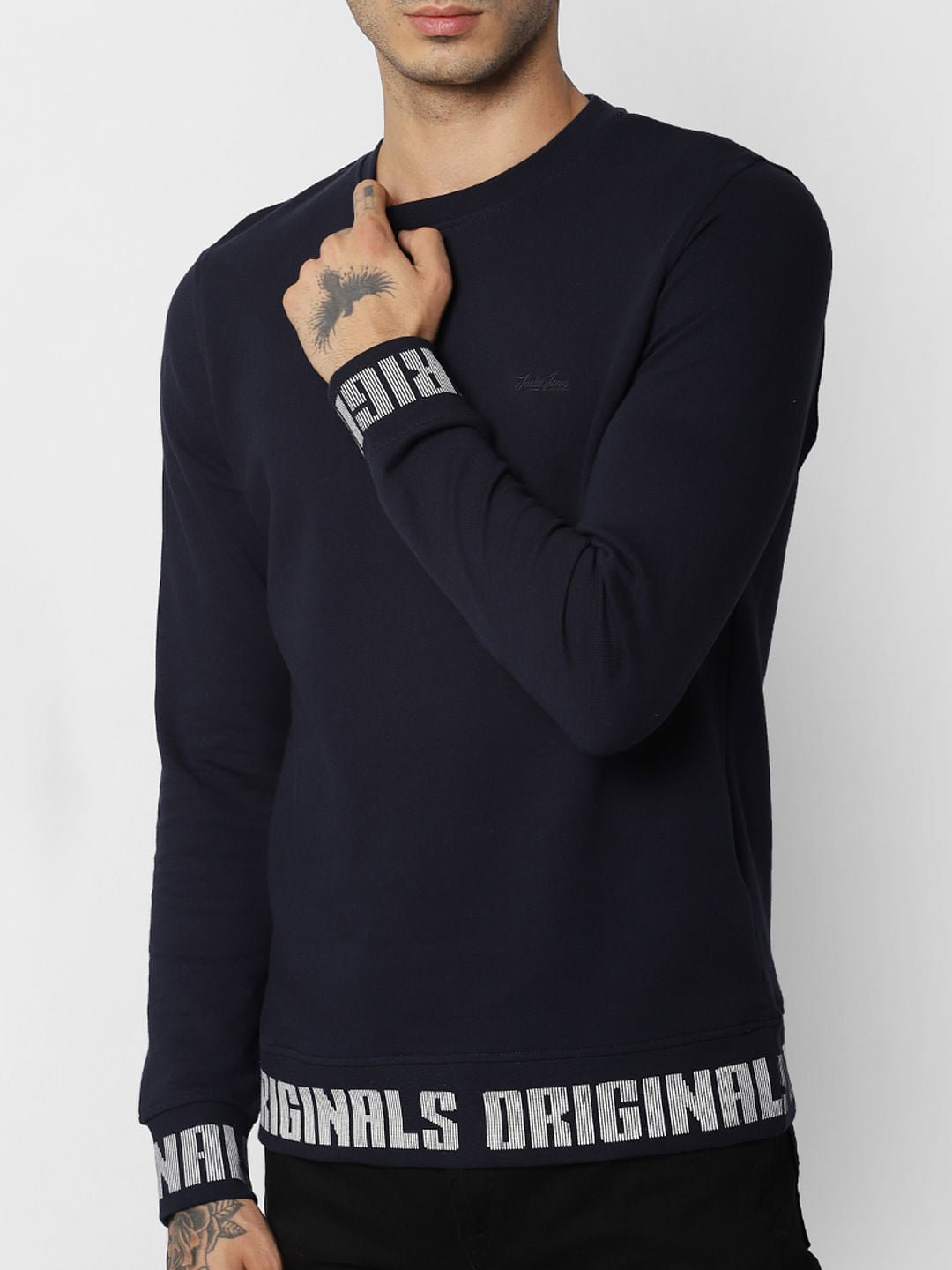 Navy Blue Text Print Sweatshirt