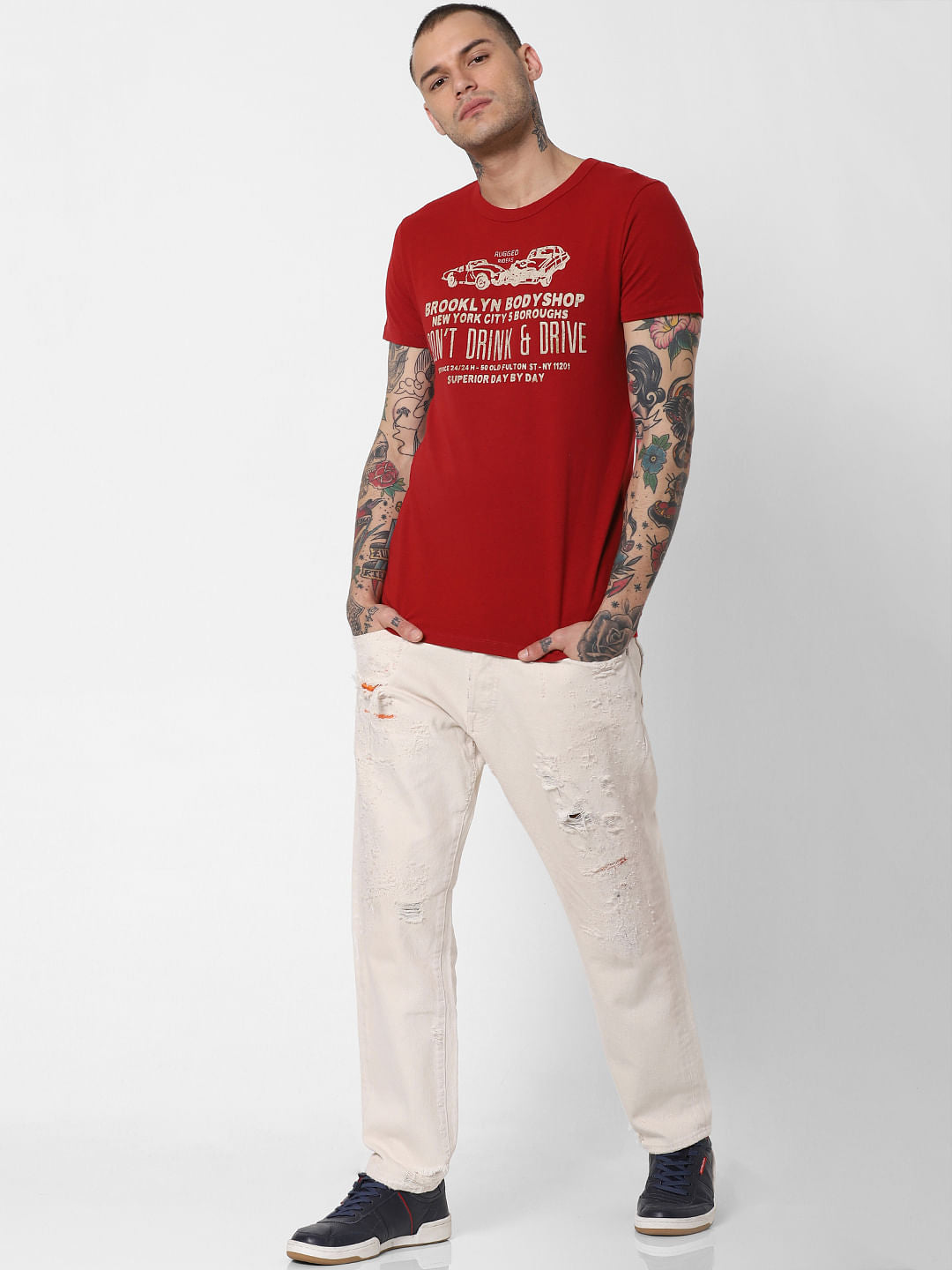 Red Text Print Crew Neck T-Shirt