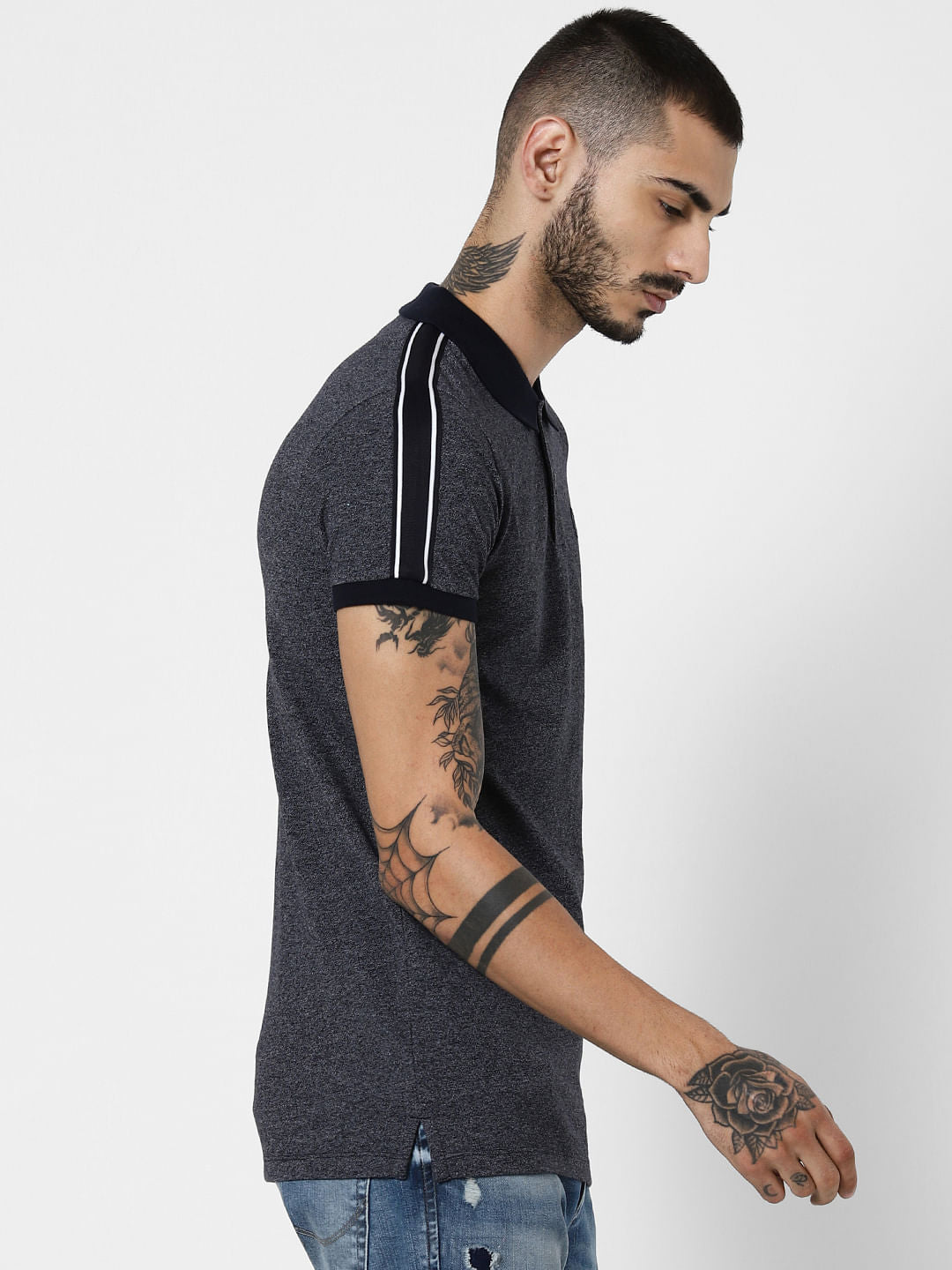 Navy Blue Tape Detail Polo T-Shirt