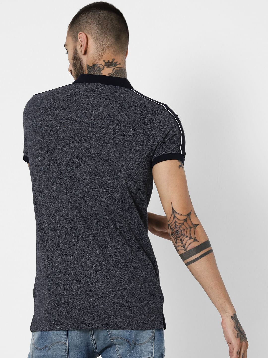 Navy Blue Tape Detail Polo T-Shirt