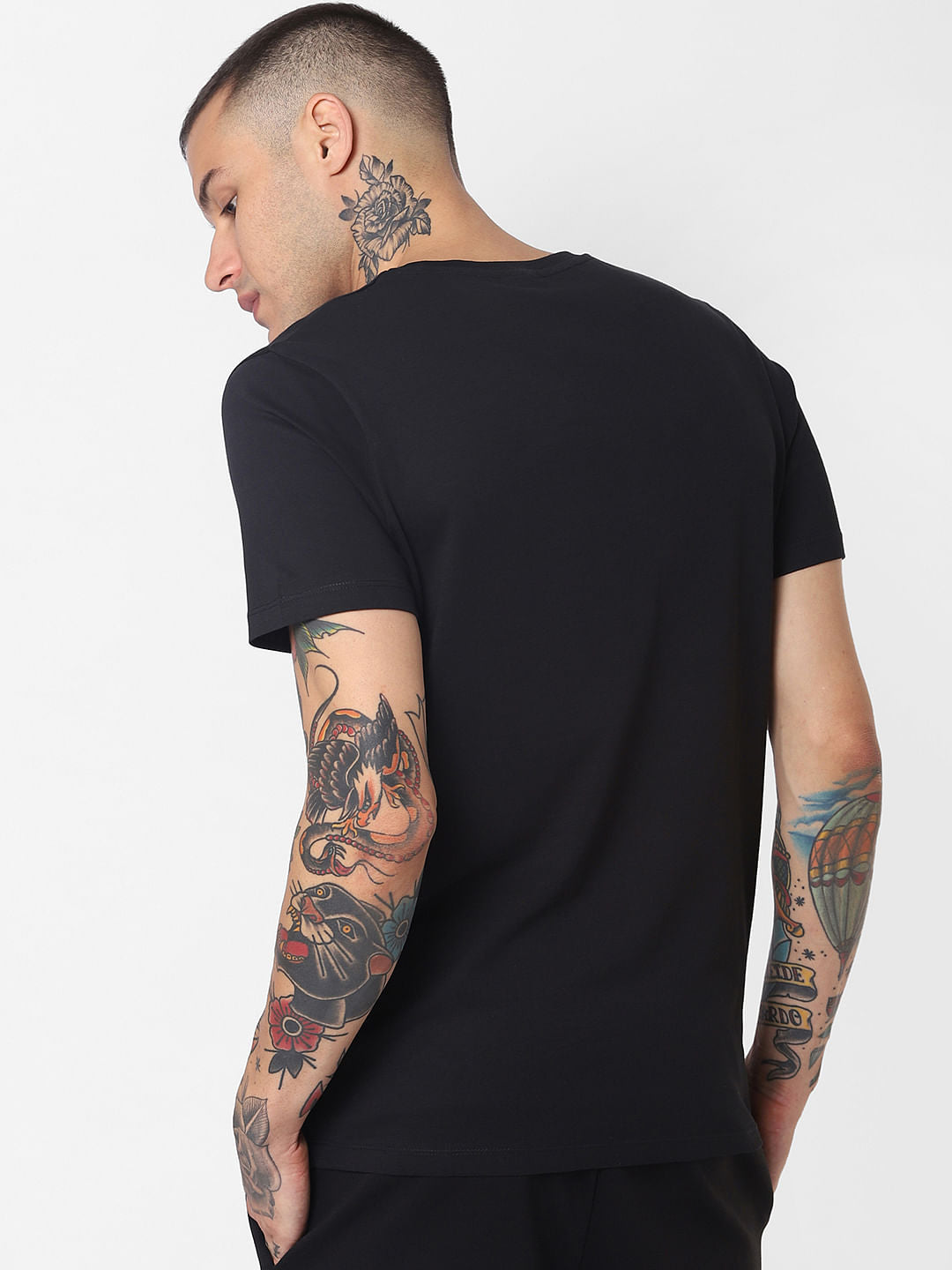 Black Patch Print Crew Neck T-Shirt