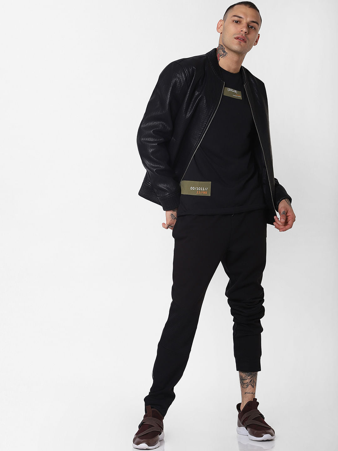 Black Patch Print Crew Neck T-Shirt