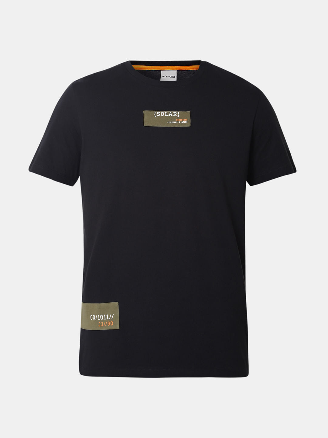Black Patch Print Crew Neck T-Shirt