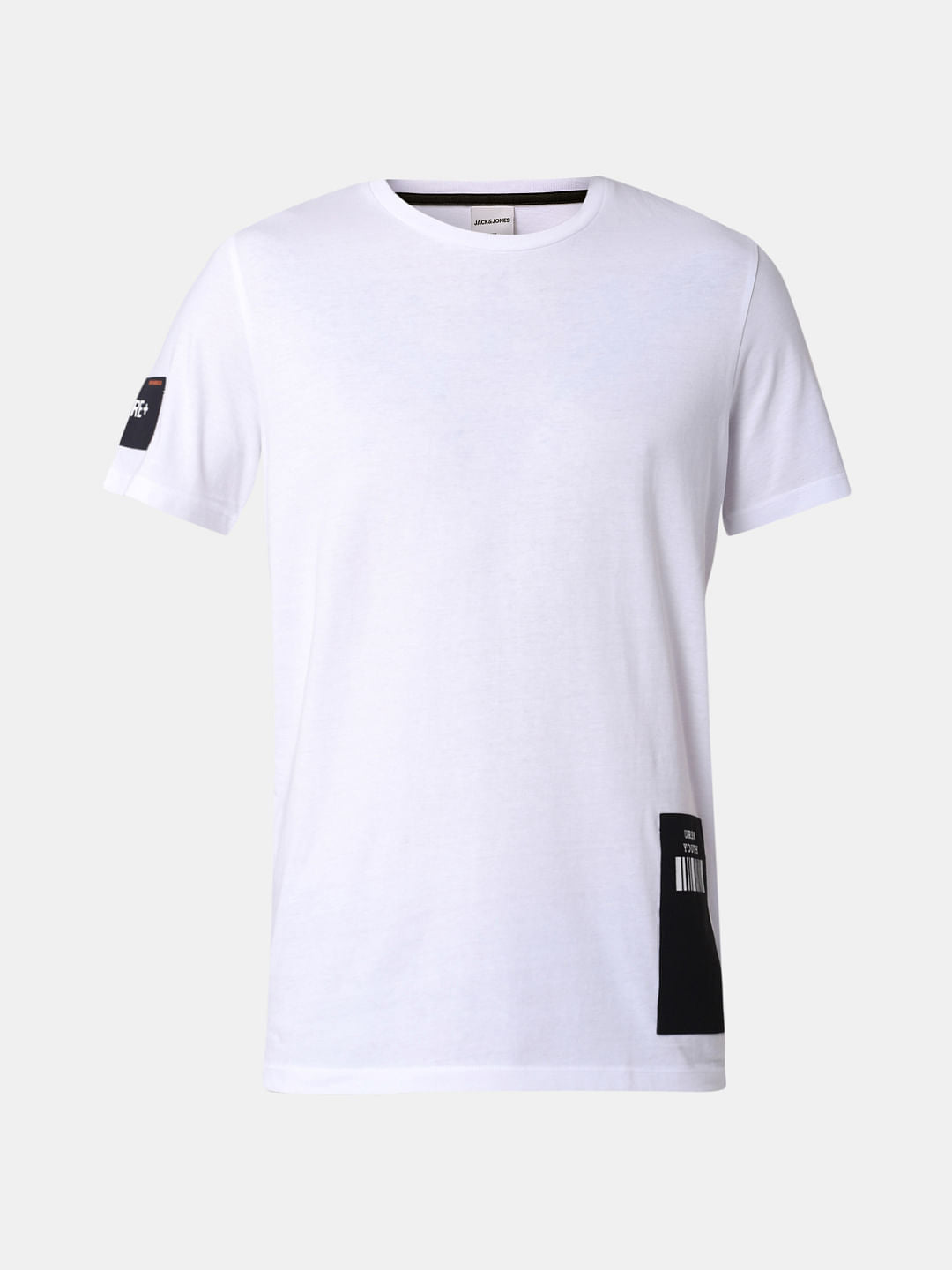 White Patch Print Crew Neck T-Shirt