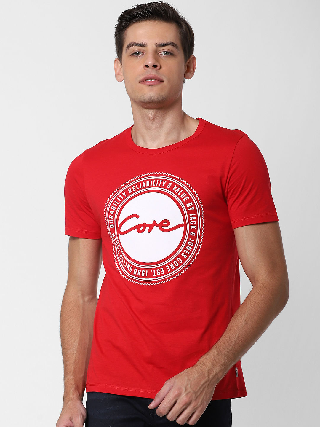 Red Logo Print Crew Neck T-Shirt