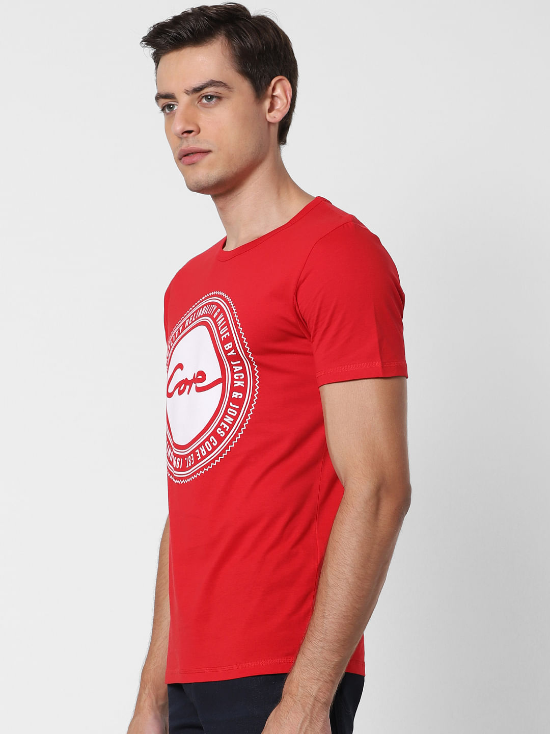 Red Logo Print Crew Neck T-Shirt