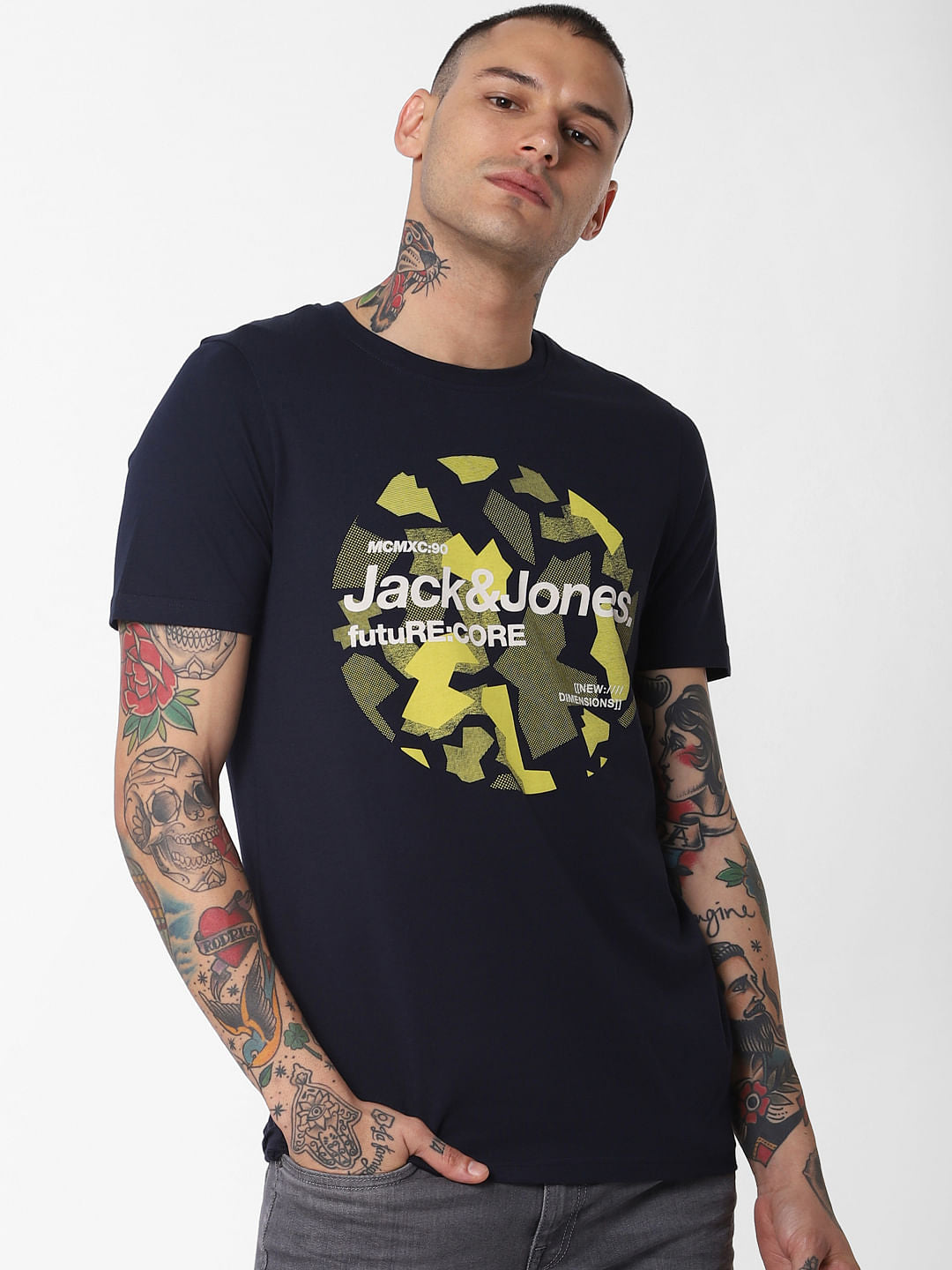 Blue Logo Print Crew Neck T-Shirt