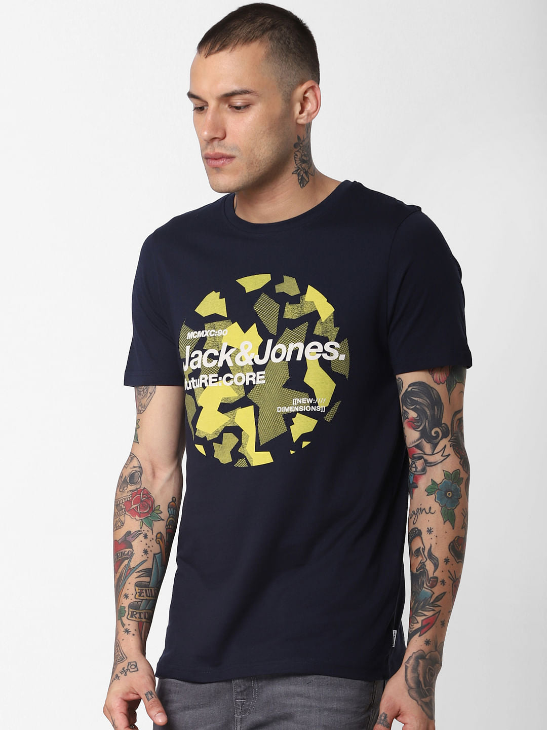 Blue Logo Print Crew Neck T-Shirt