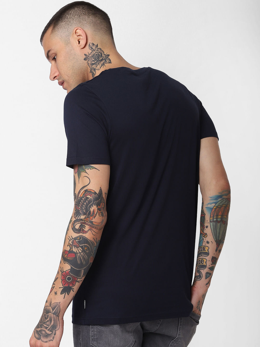 Blue Logo Print Crew Neck T-Shirt
