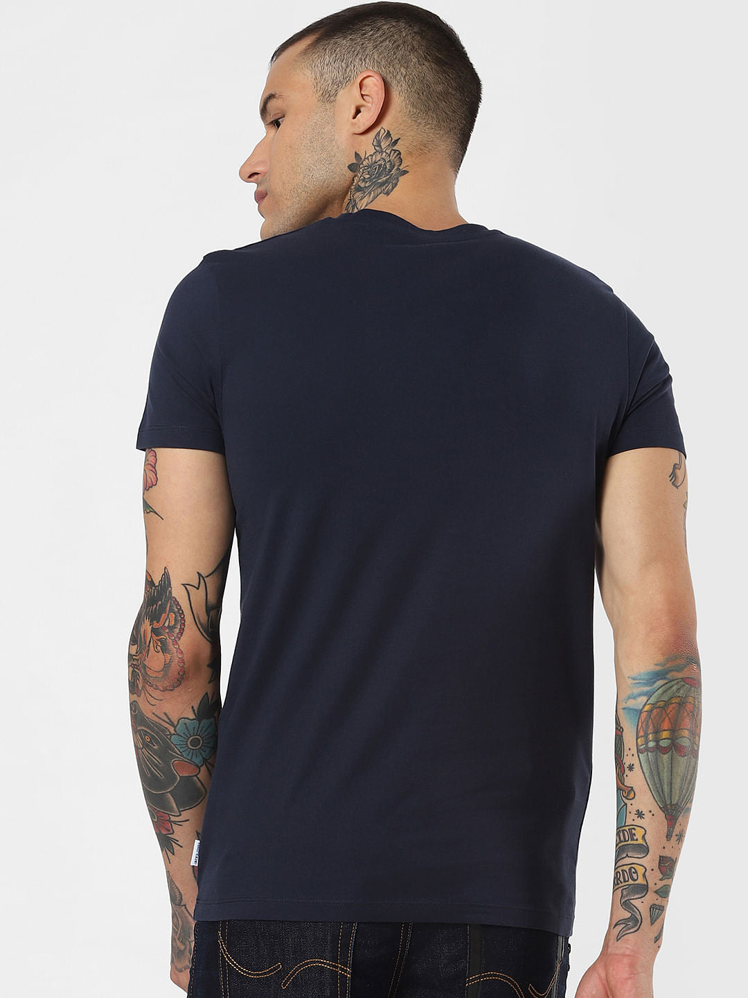 Navy Blue Graphic Print Crew Neck T-Shirt