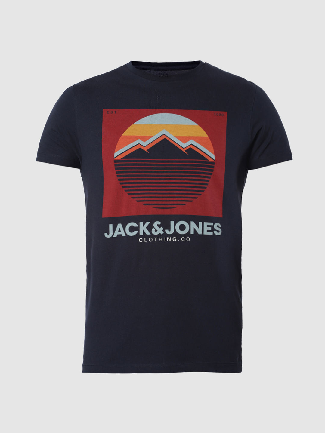 Navy Blue Graphic Print Crew Neck T-Shirt