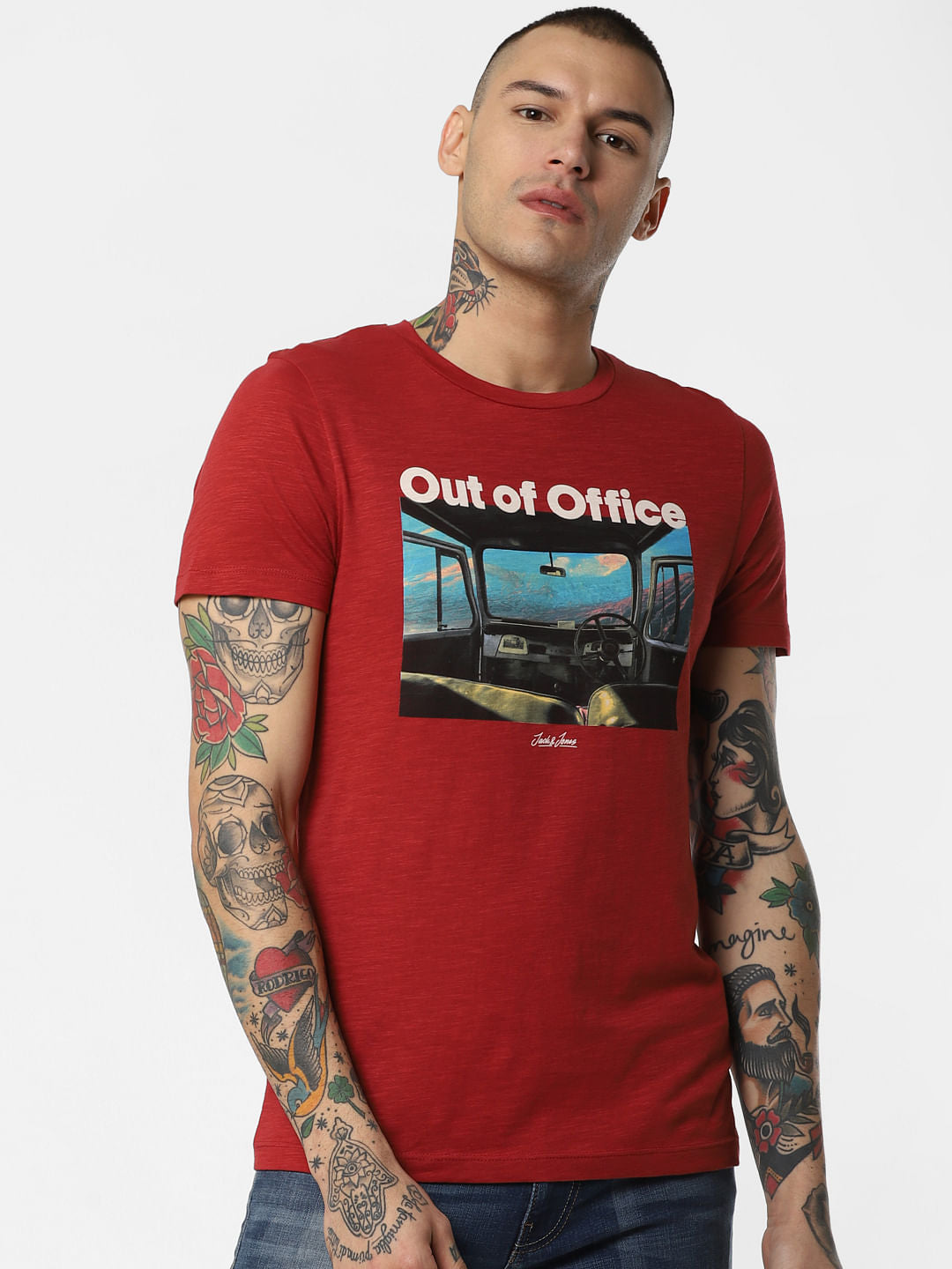 Red Graphic Print Crew Neck T-Shirt