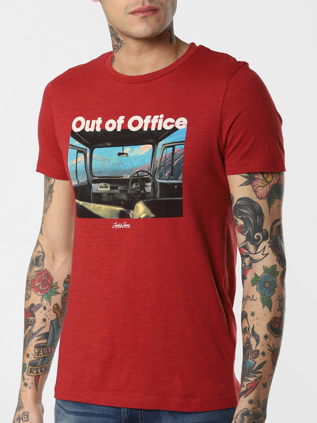 Red Graphic Print Crew Neck T-Shirt