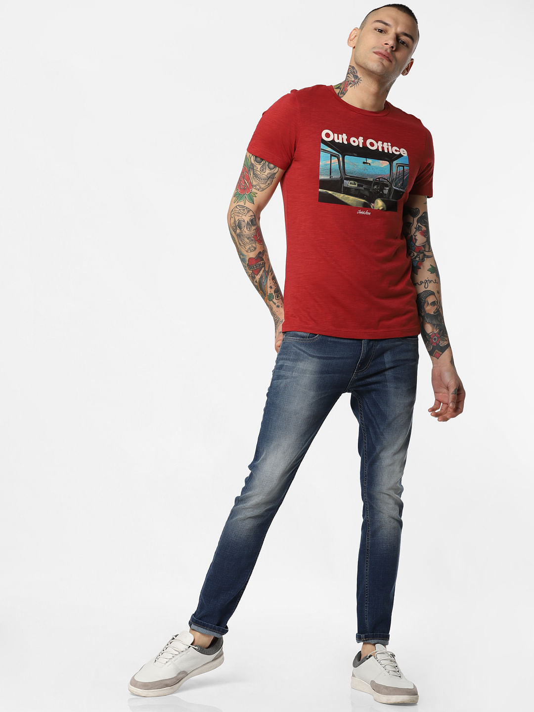 Red Graphic Print Crew Neck T-Shirt
