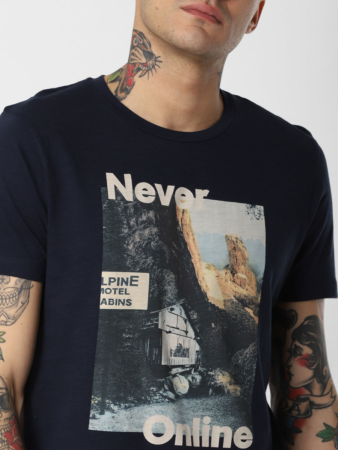 Blue Never Online Print Crew Neck T-Shirt
