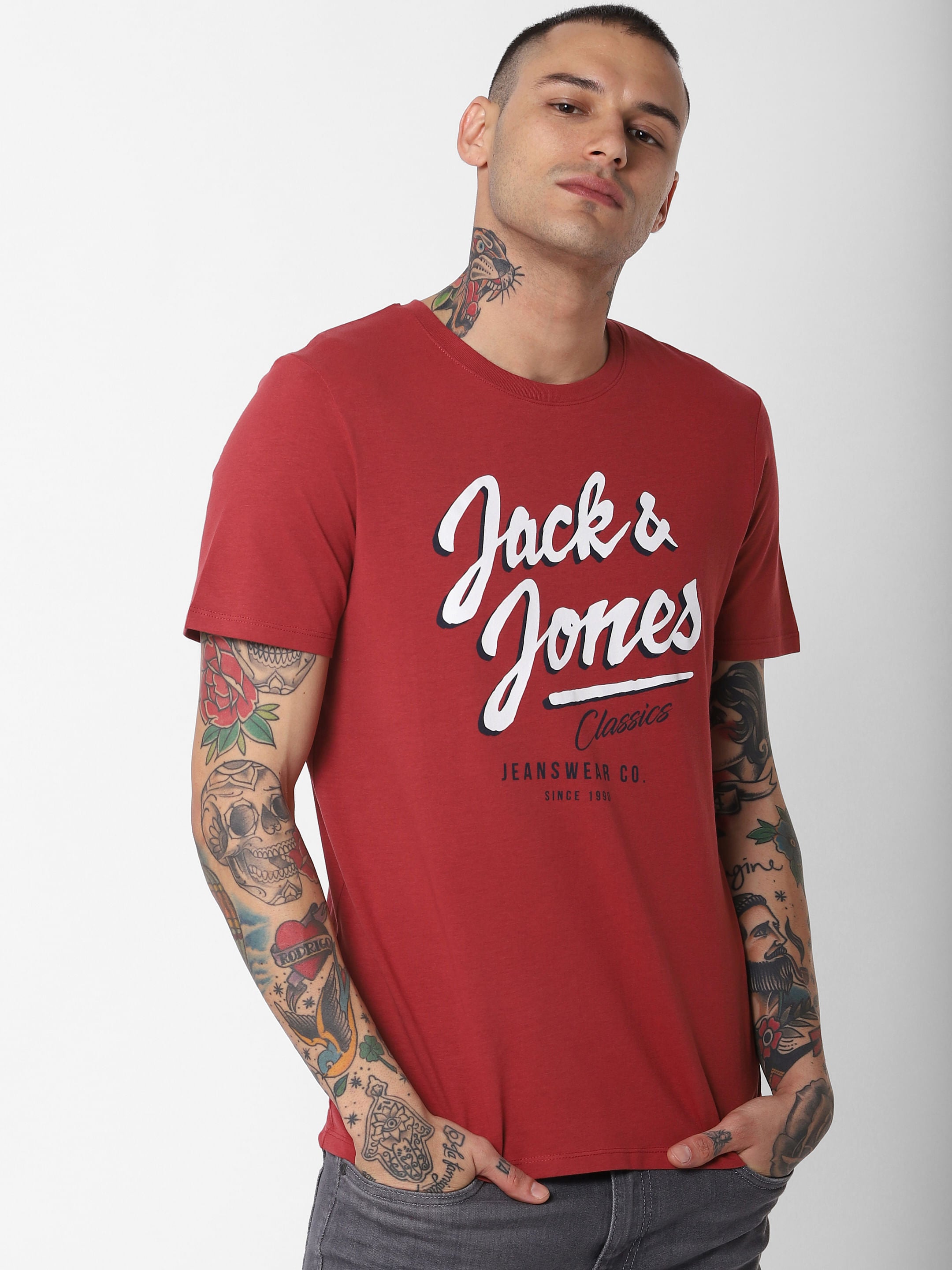 Red Logo Print Crew Neck T-Shirt