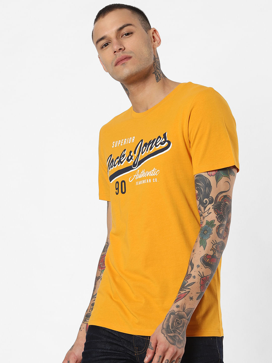 Yellow Logo Print Crew Neck T-Shirt