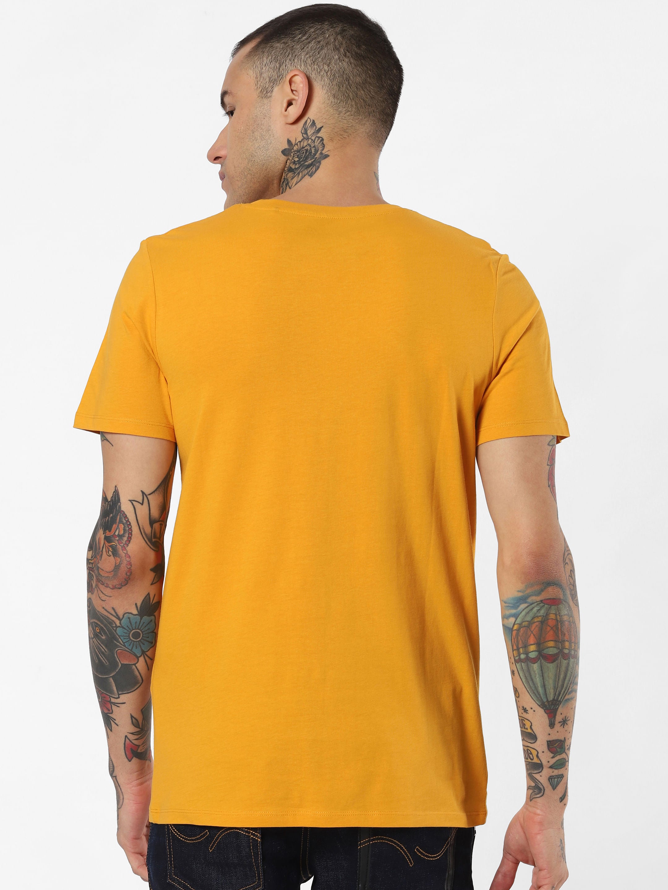 Yellow Logo Print Crew Neck T-Shirt