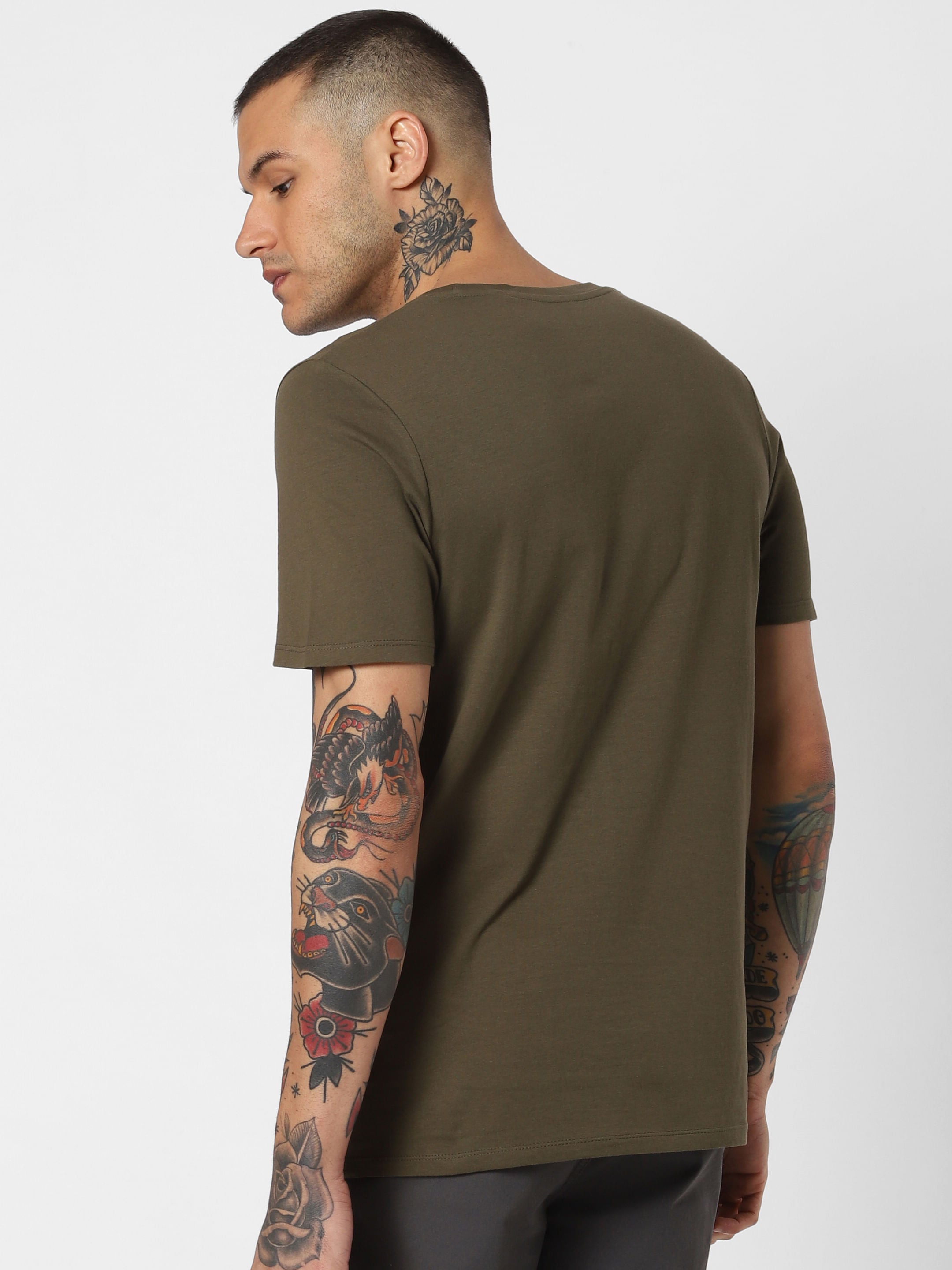 Olive Logo Print Crew Neck T-Shirt