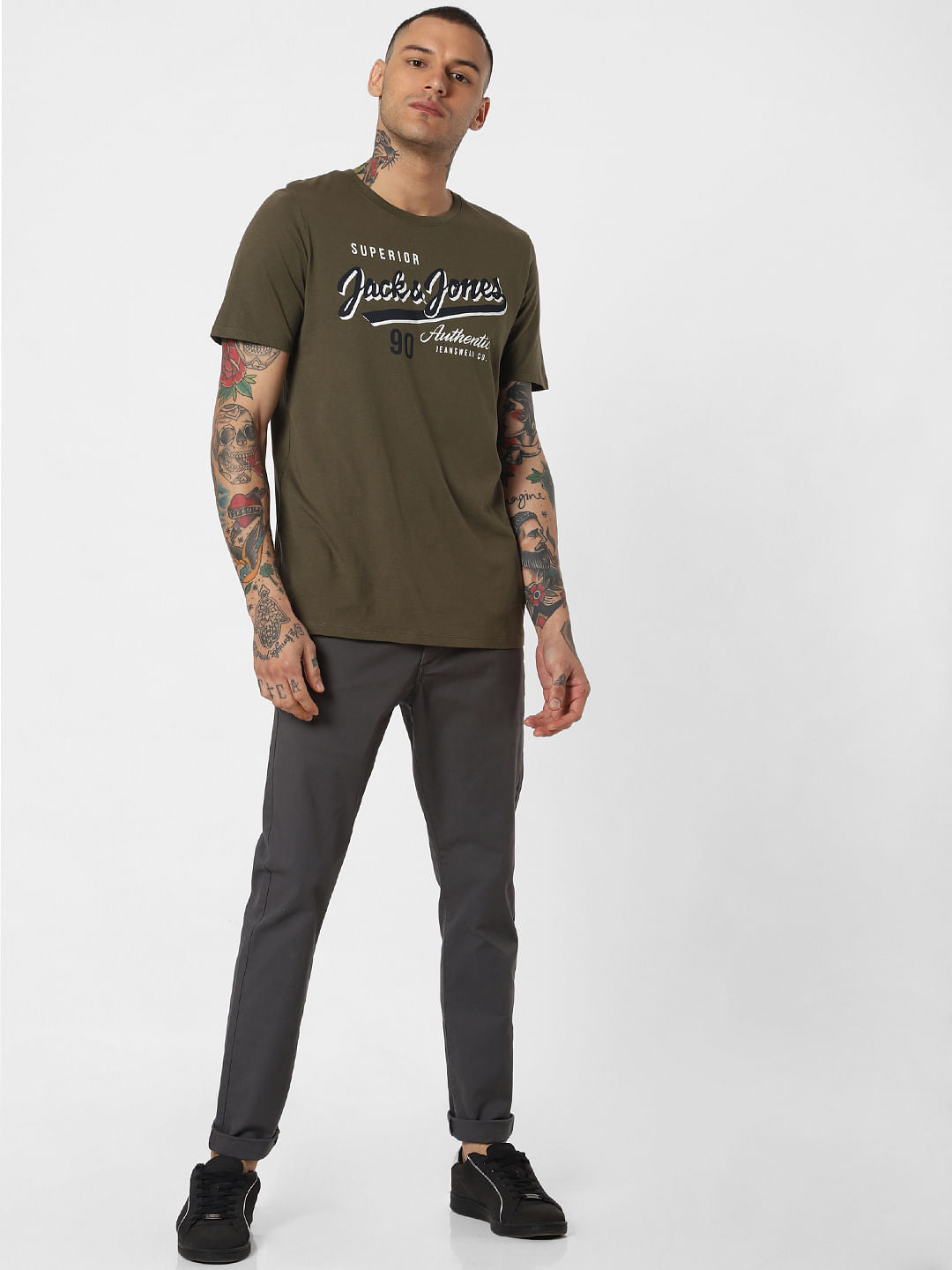 Olive Logo Print Crew Neck T-Shirt