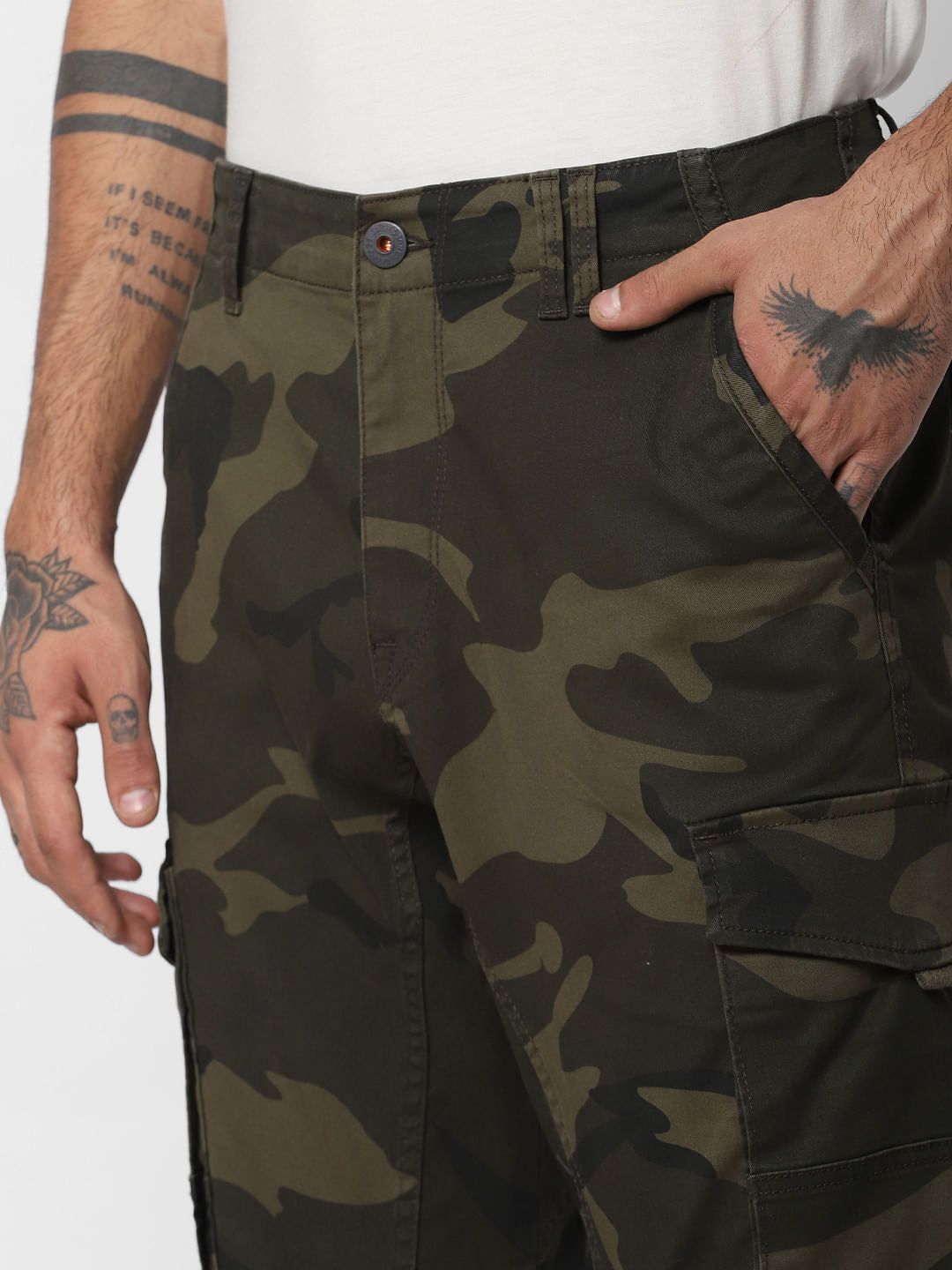 Green Camo Print Anti Fit Cargo Pants