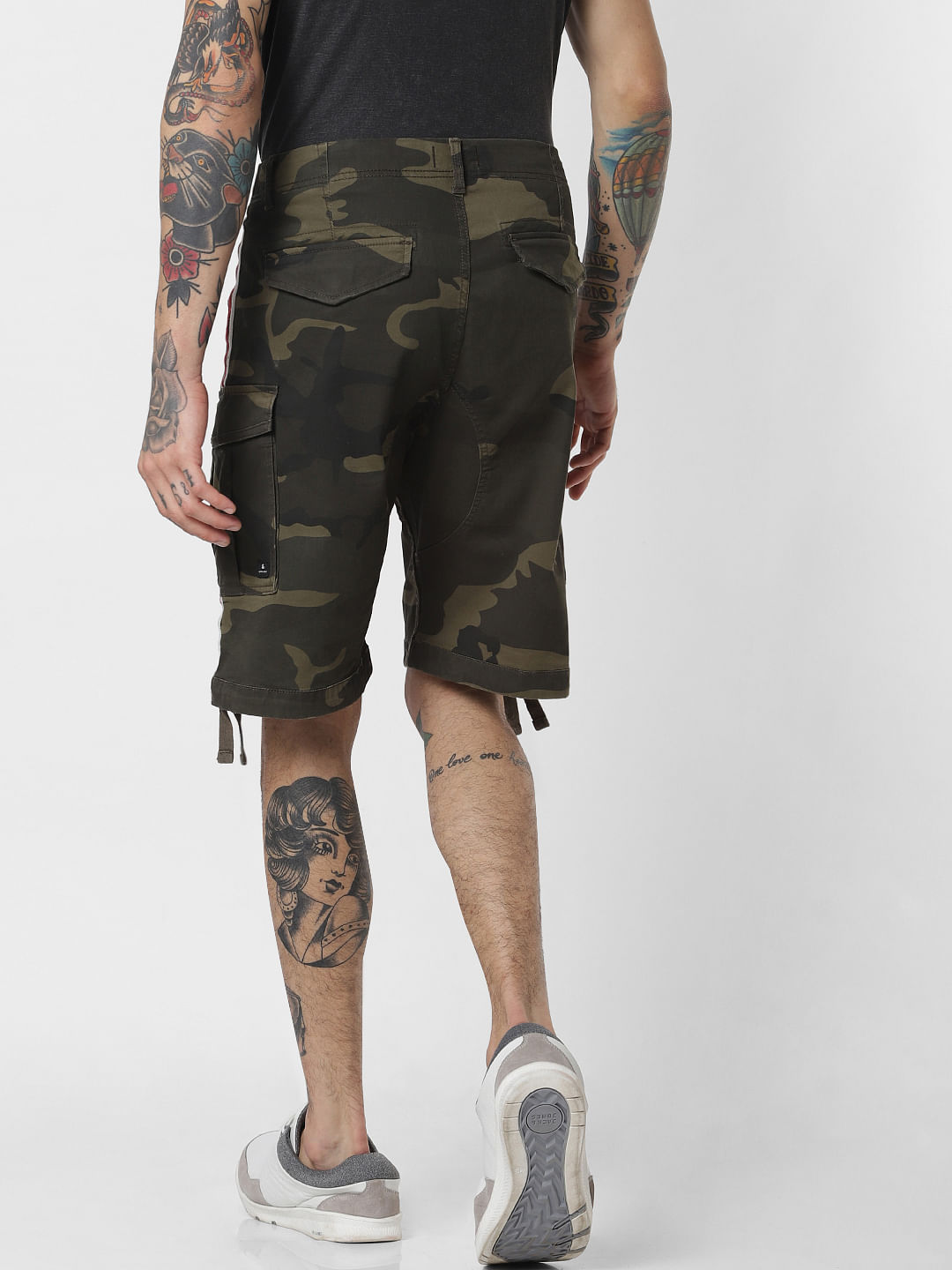 Green Camo Print Cargo Shorts
