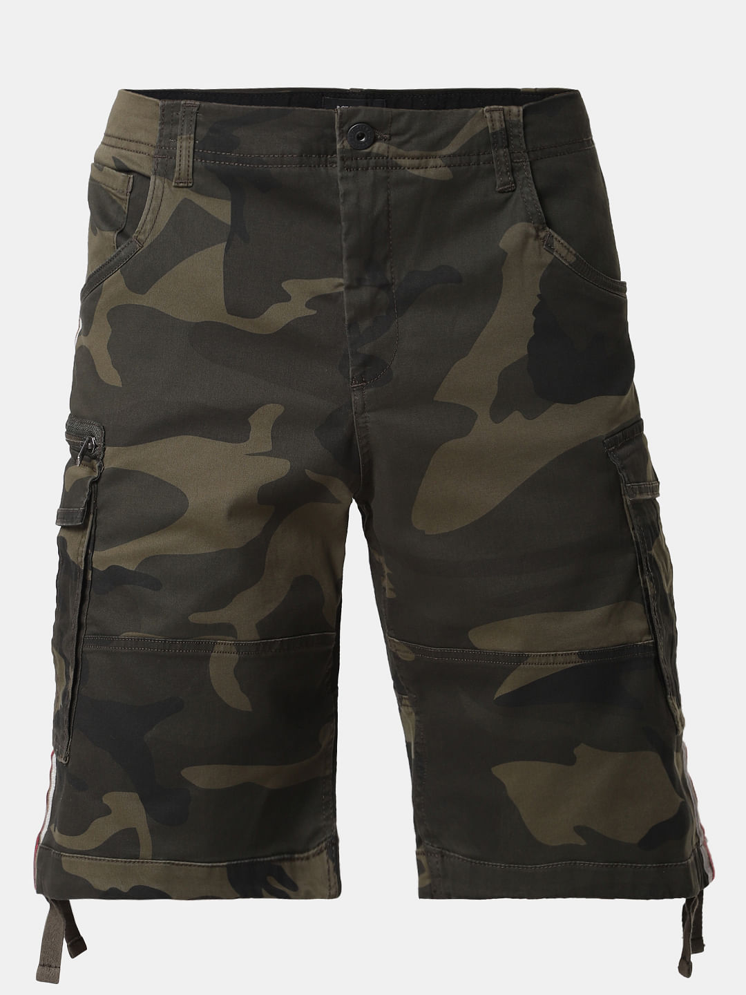 Green Camo Print Cargo Shorts