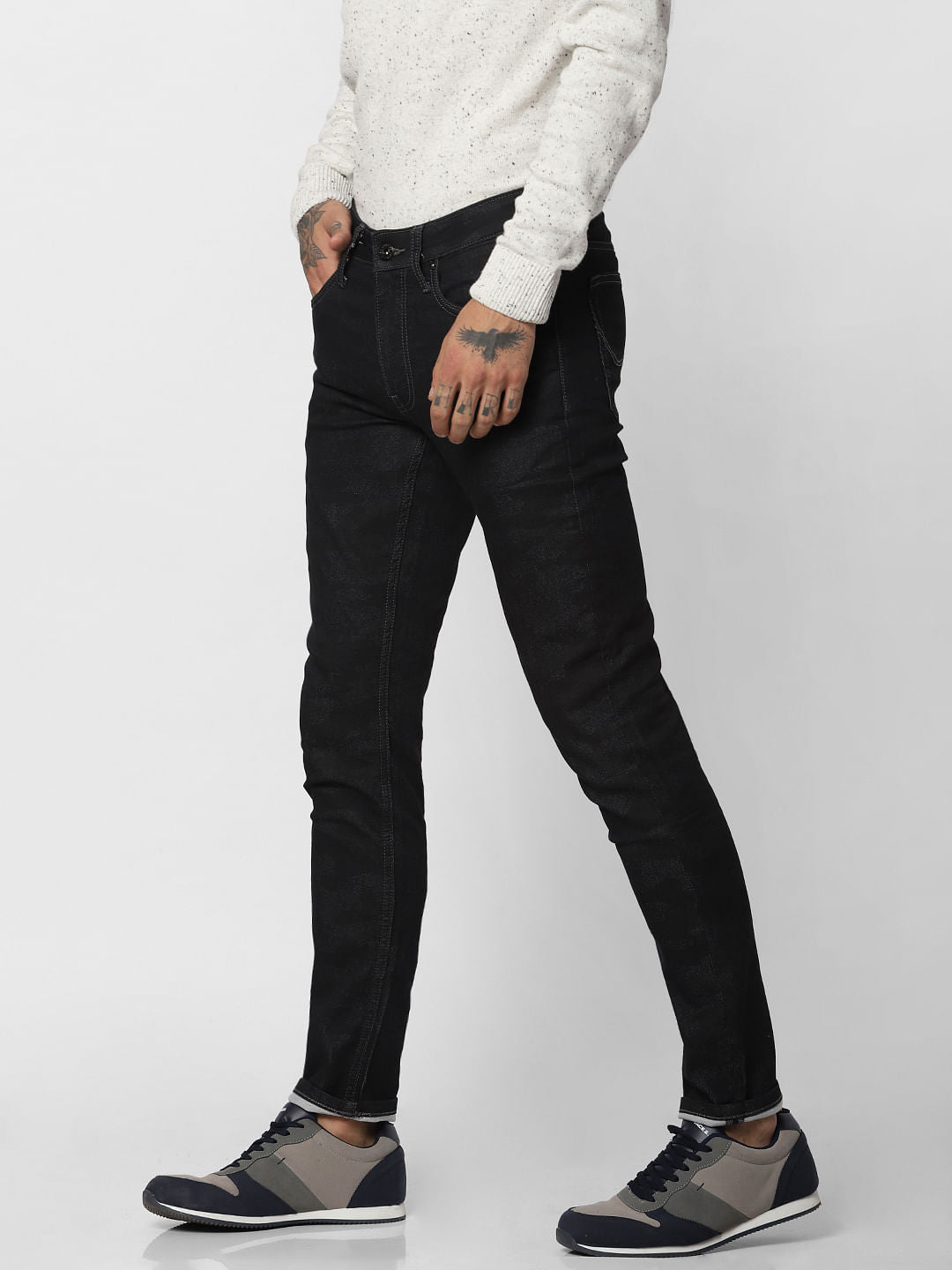 Dark Grey Indigo Knit Ben Skinny Fit Jeans