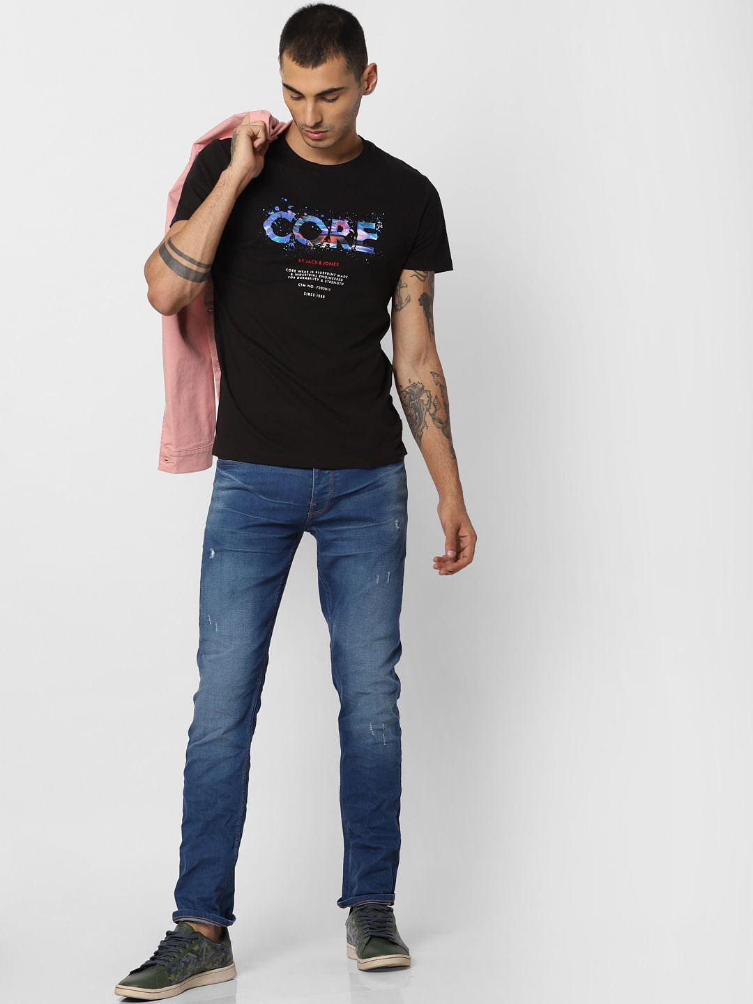 Blue Low Rise Washed Tim Anti Fit Jeans