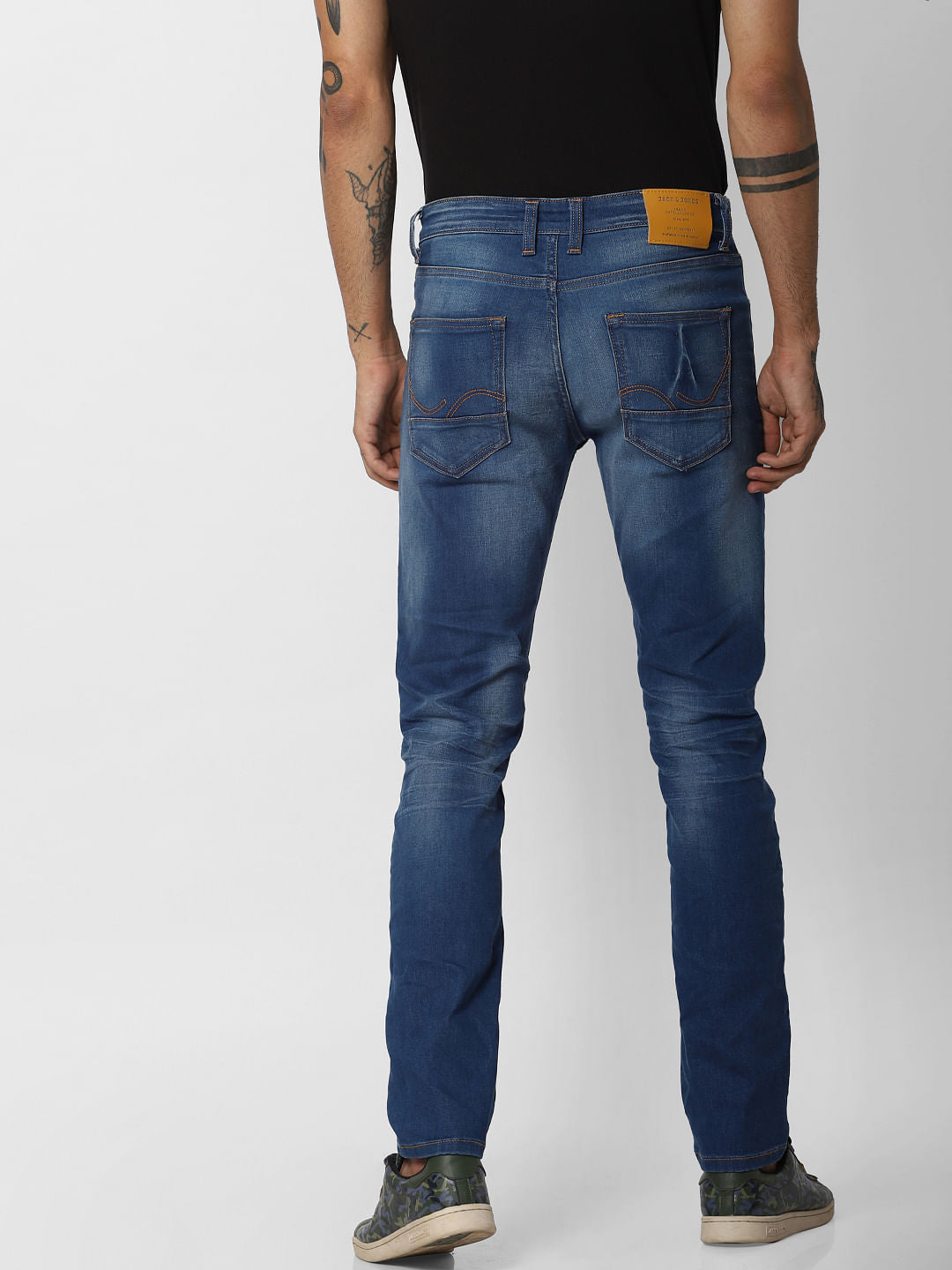 Blue Low Rise Washed Tim Anti Fit Jeans