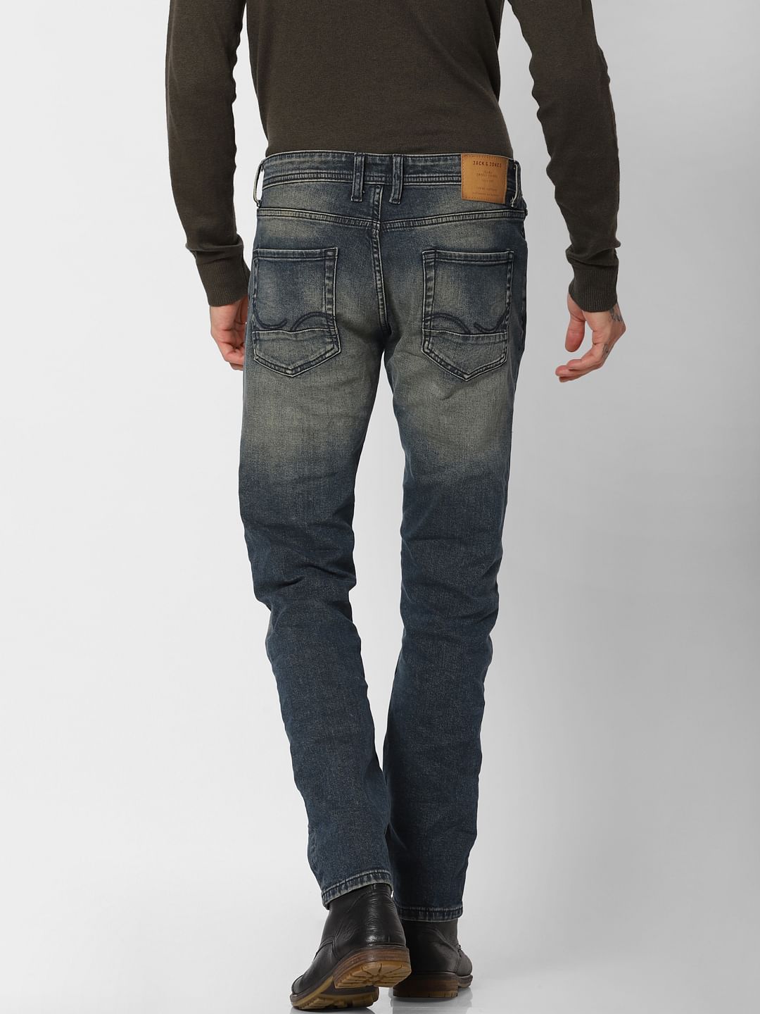 Blue Low Rise Washed Tim Anti Fit Jeans