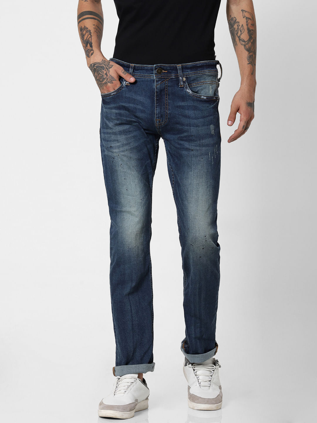 Dark Blue Mid Rise Clark Regular Fit Jeans