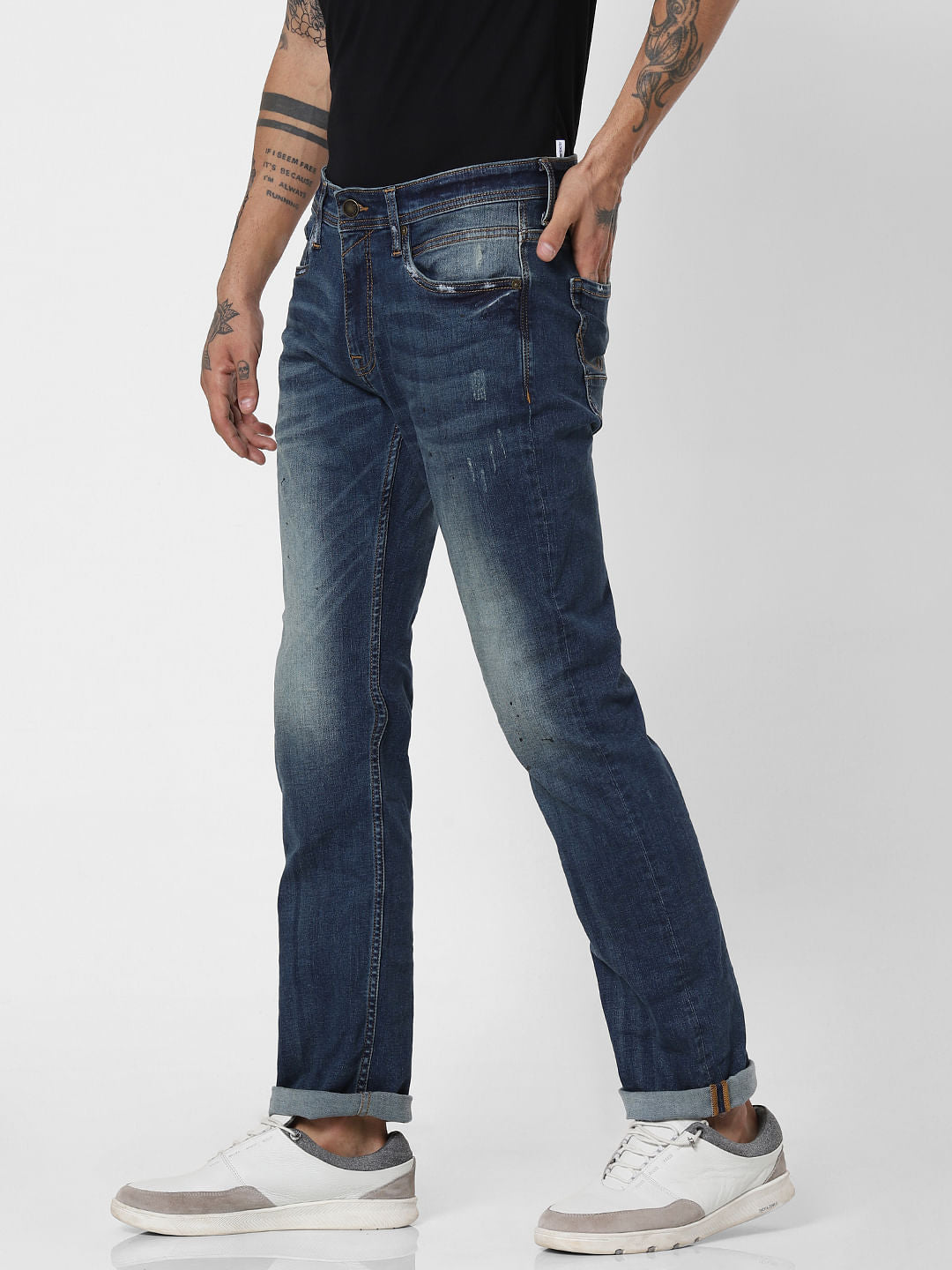 Dark Blue Mid Rise Clark Regular Fit Jeans