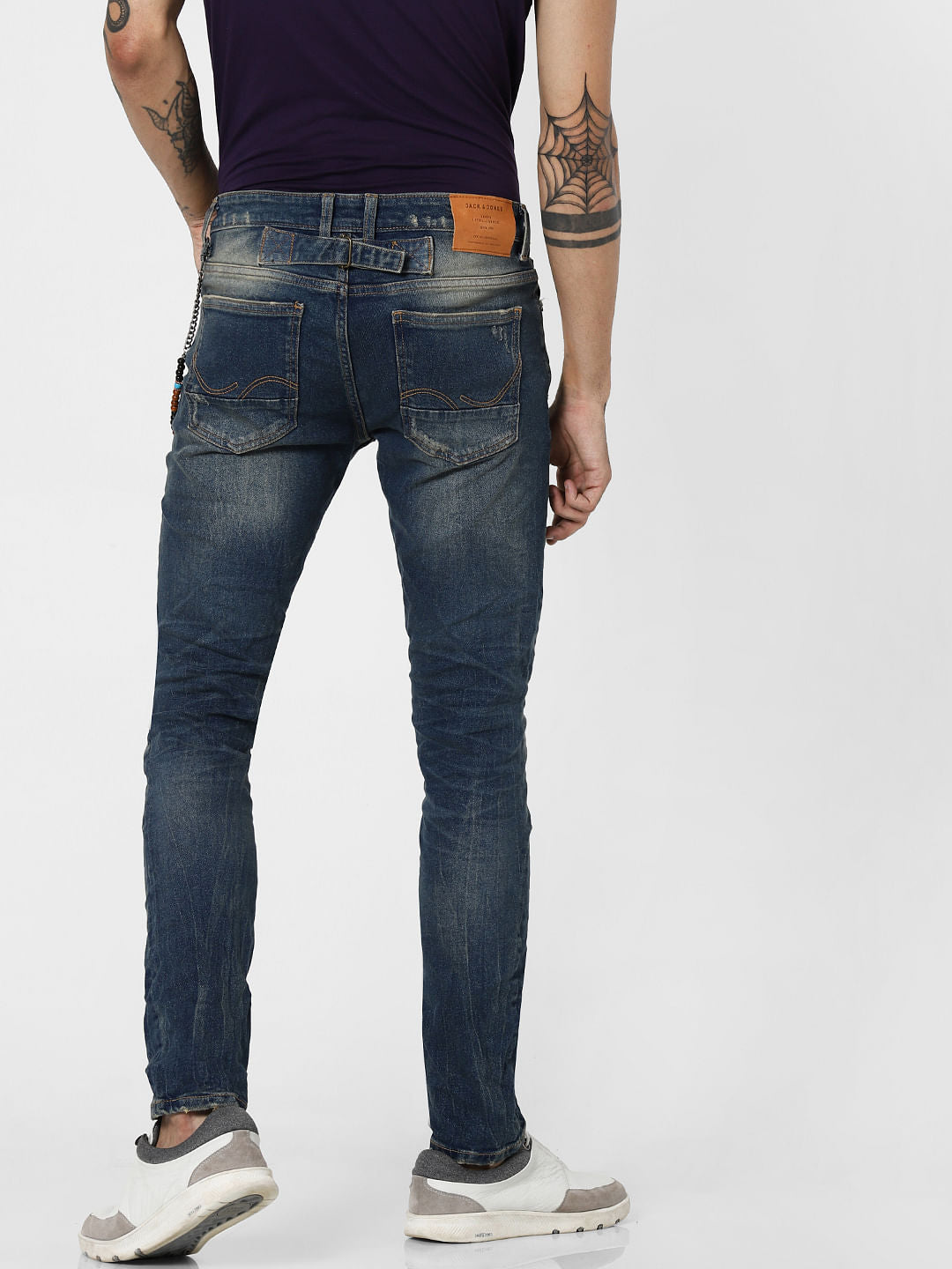 Blue Low Rise Distressed Ben Skinny Jeans