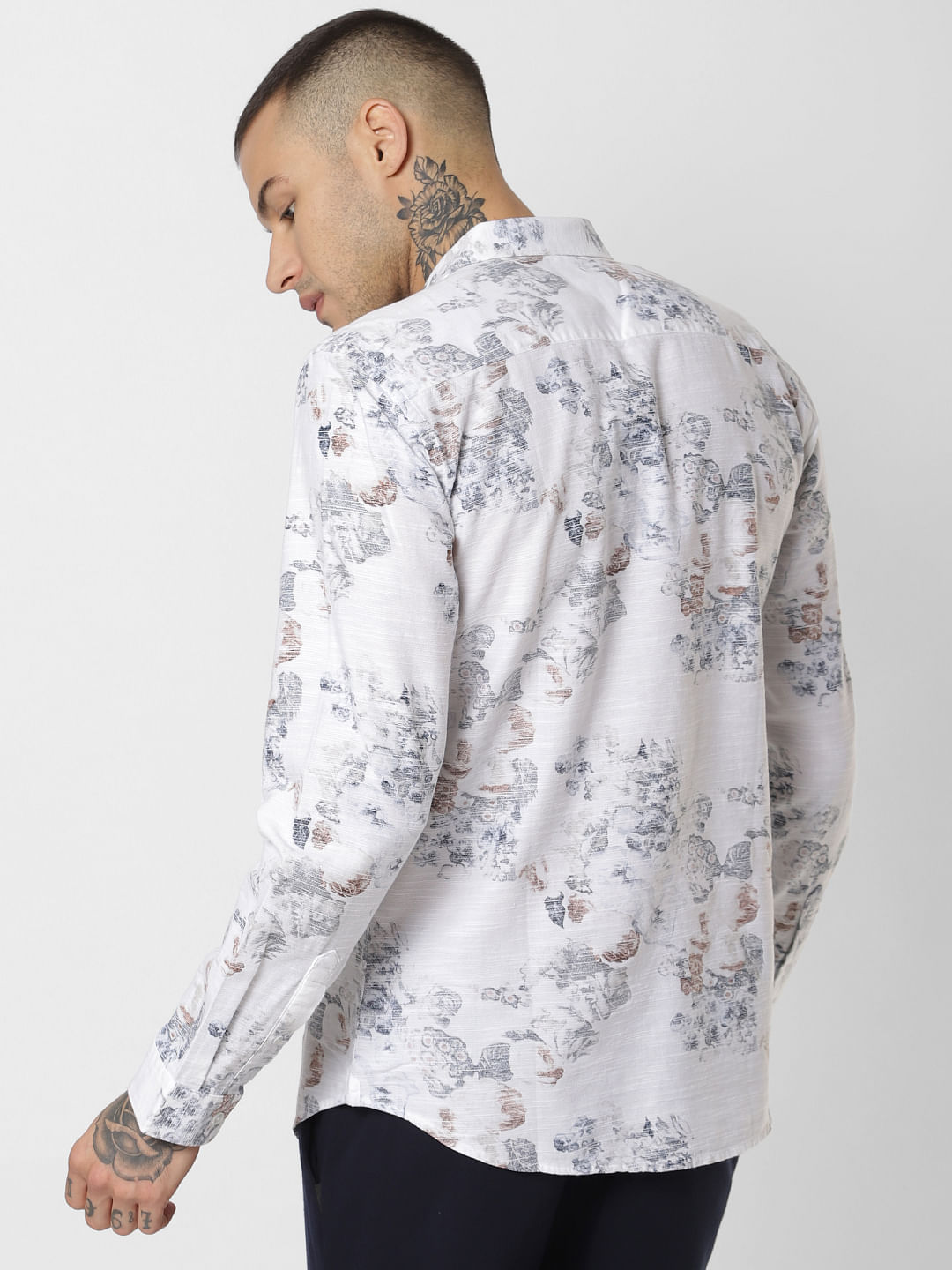 White Floral Print Full Sleeves Shirt