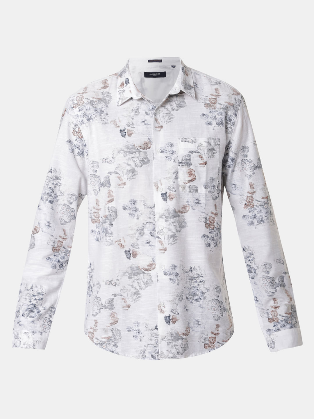 White Floral Print Full Sleeves Shirt
