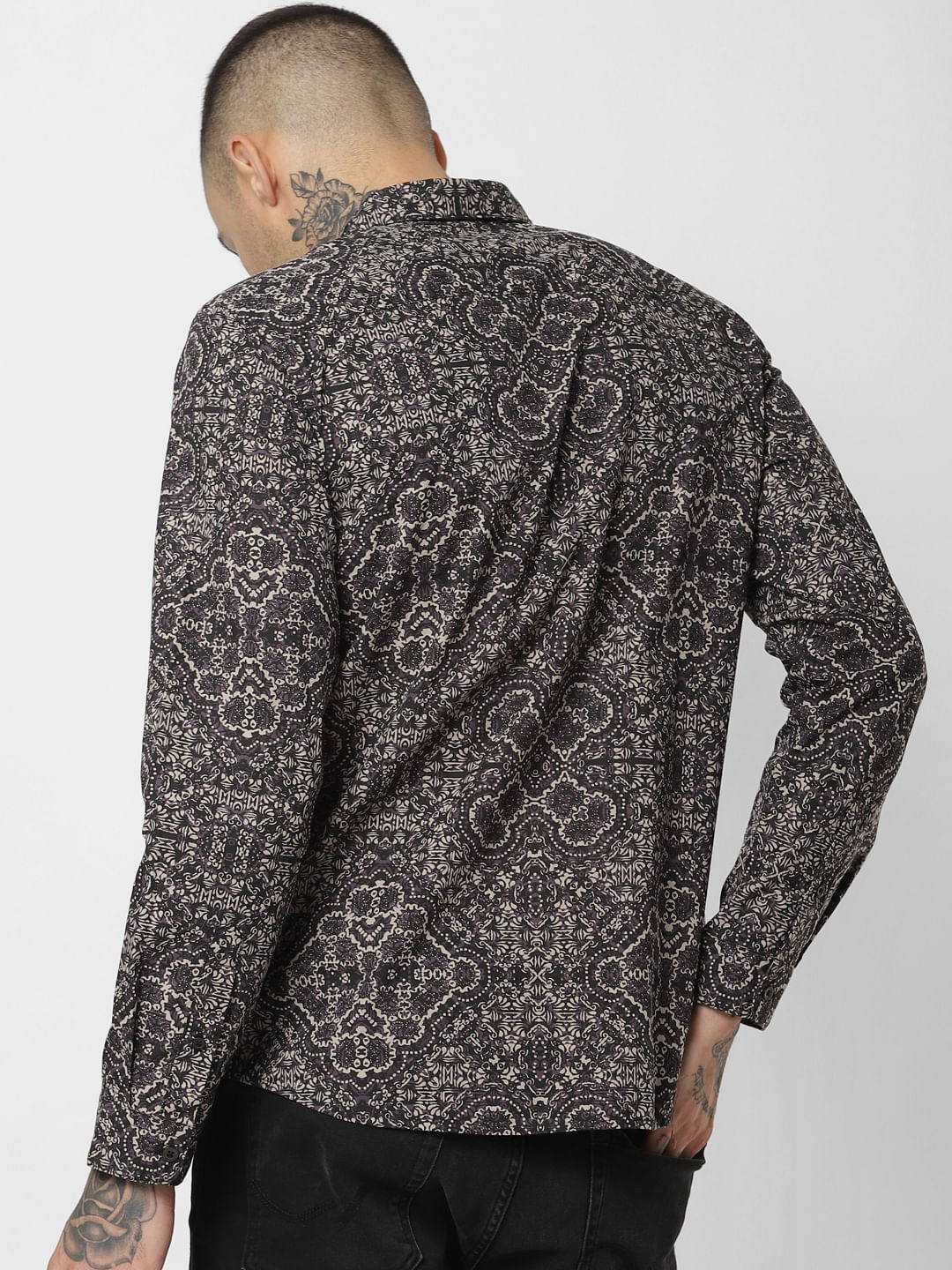 Black All Over Print Full Sleeves Shirt