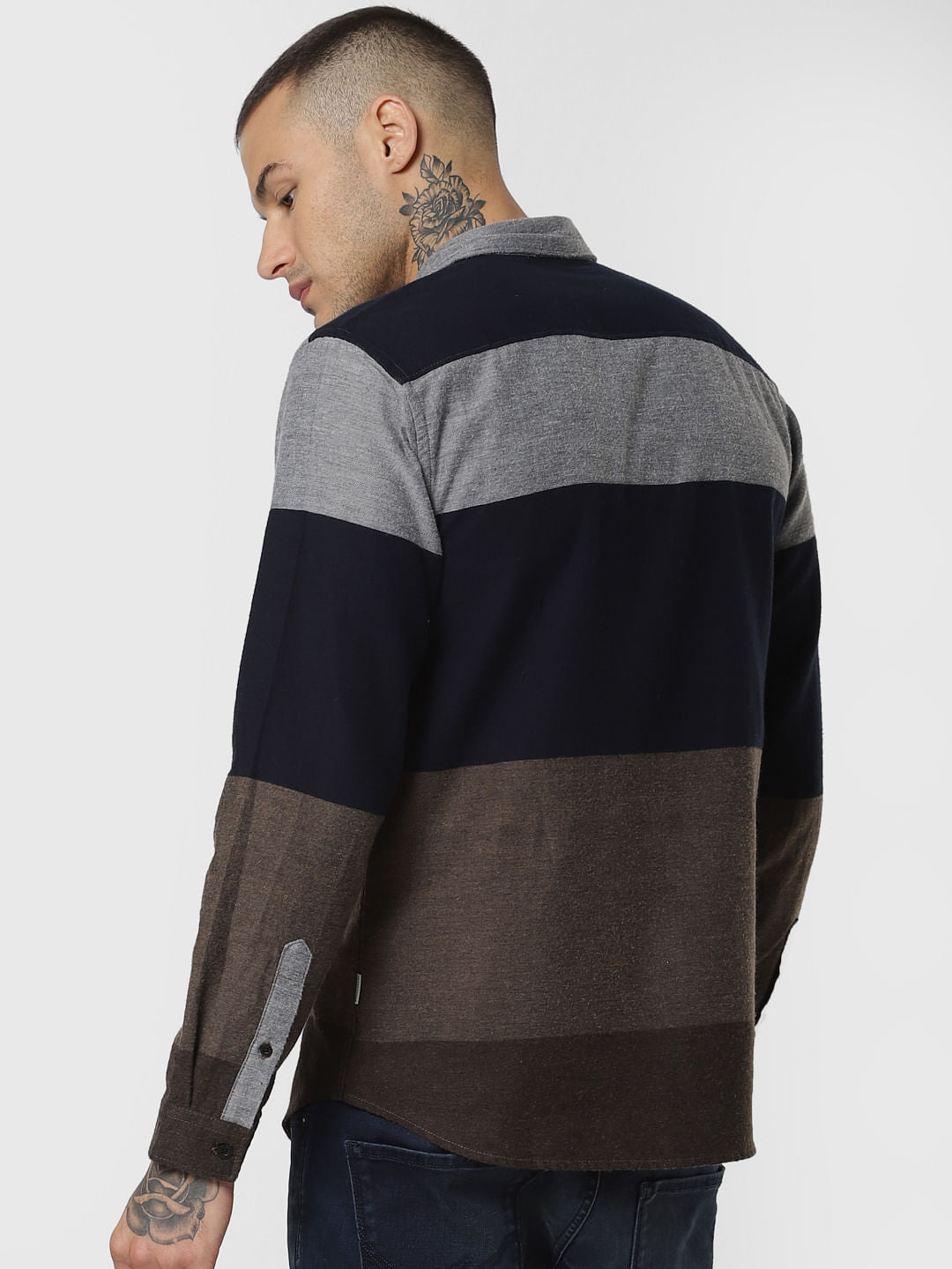 Brown Colourblocked Full Sleeves Shirt