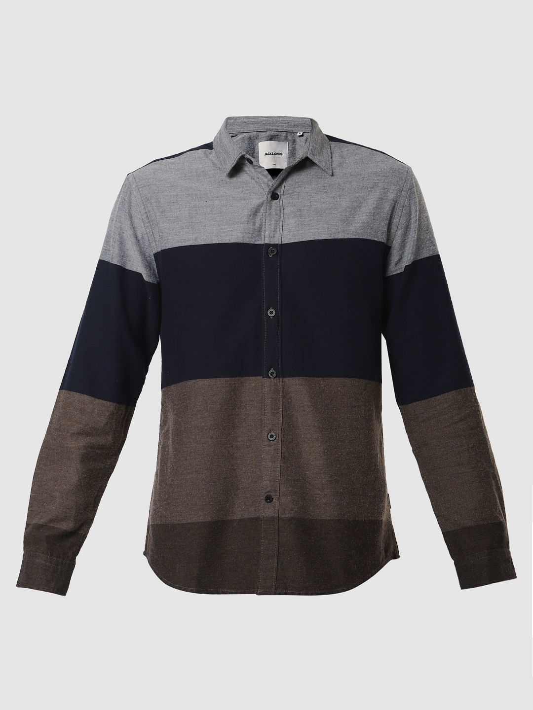 Brown Colourblocked Full Sleeves Shirt