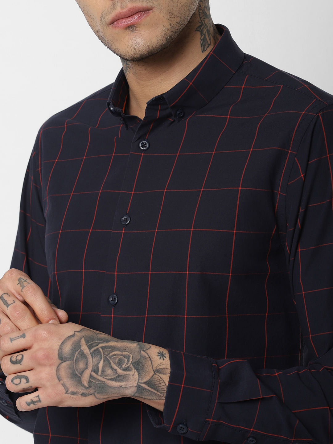 Navy Blue Check Full Sleeves Shirt