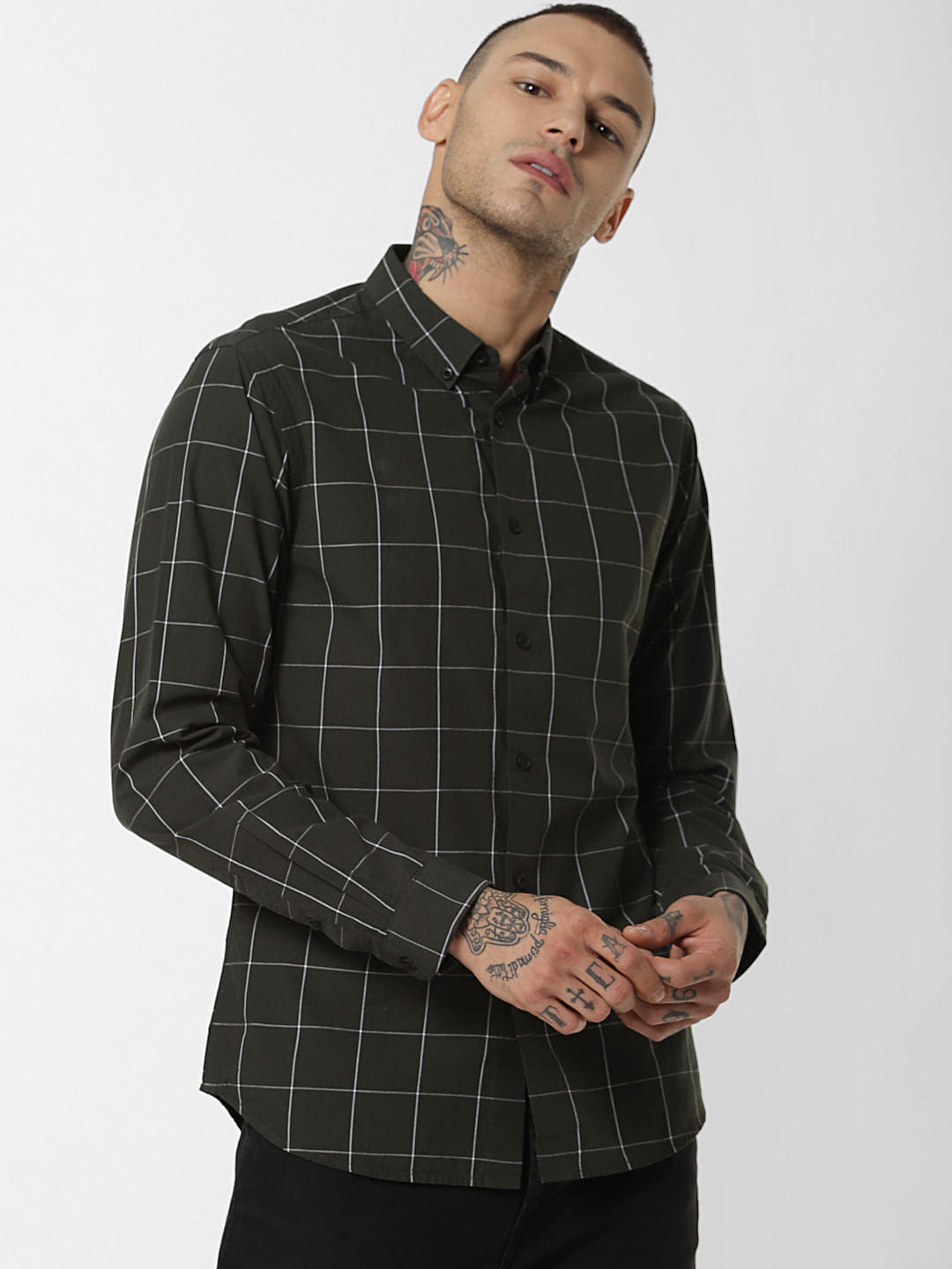 Dark Green Check Full Sleeves Shirt