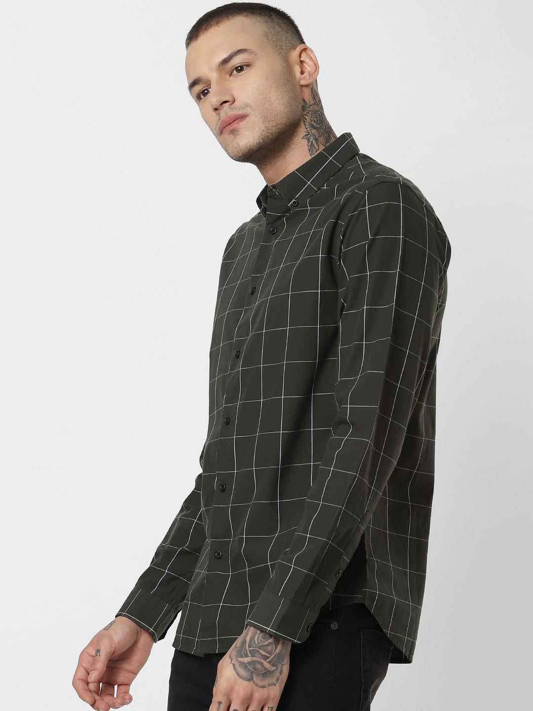 Dark Green Check Full Sleeves Shirt
