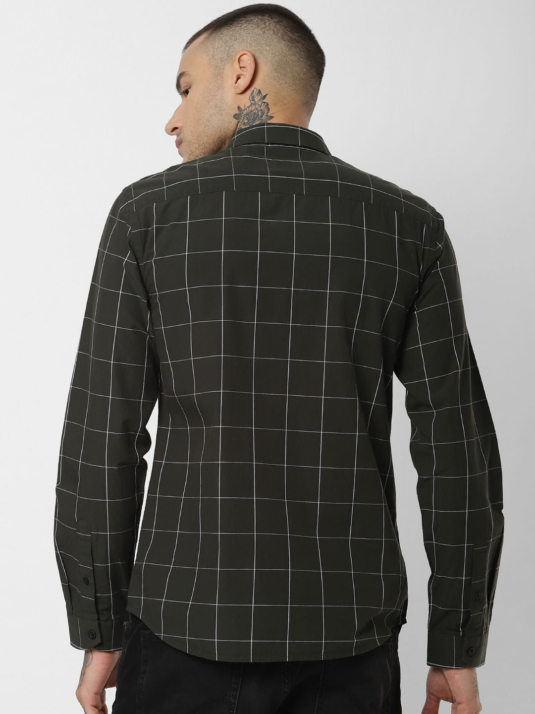 Dark Green Check Full Sleeves Shirt