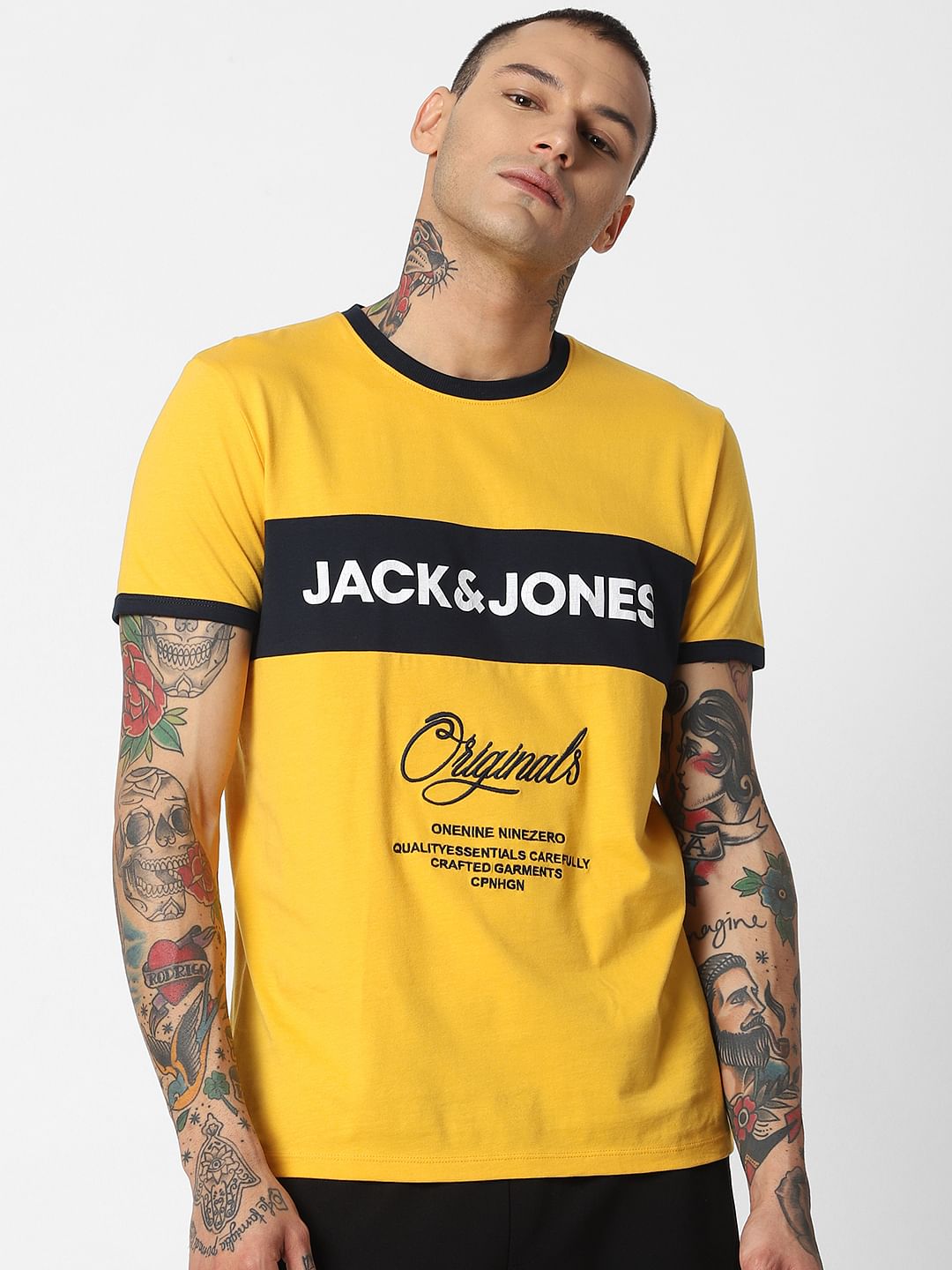 Yellow Contrast Tipping Crew Neck T-Shirt
