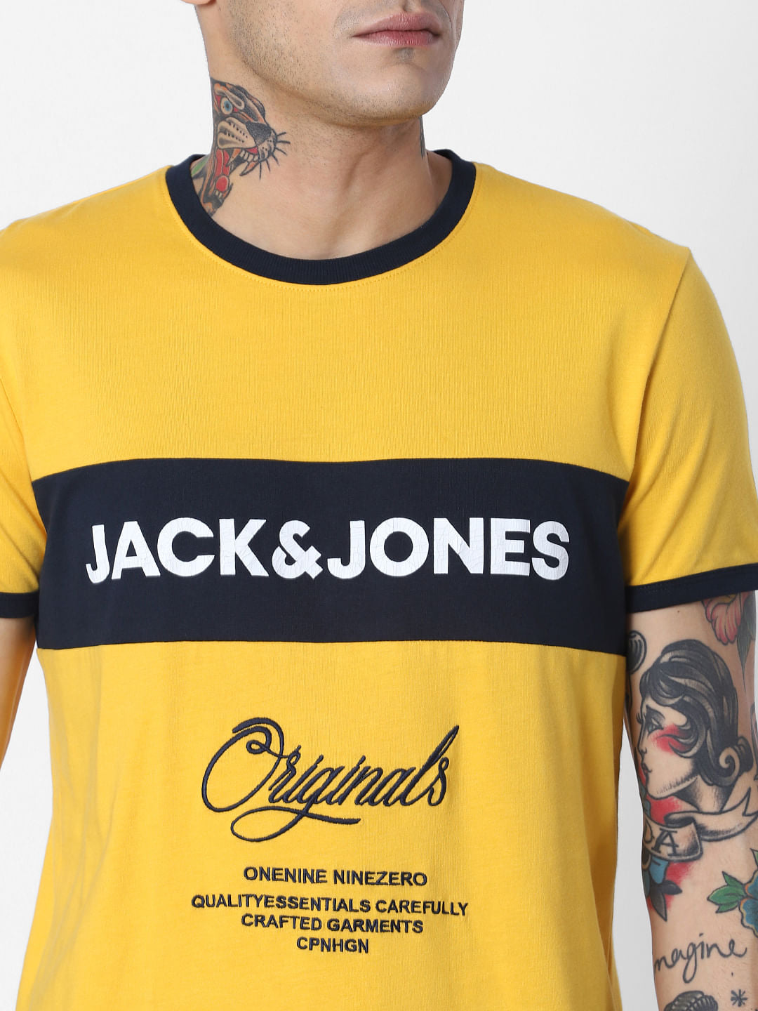 Yellow Contrast Tipping Crew Neck T-Shirt