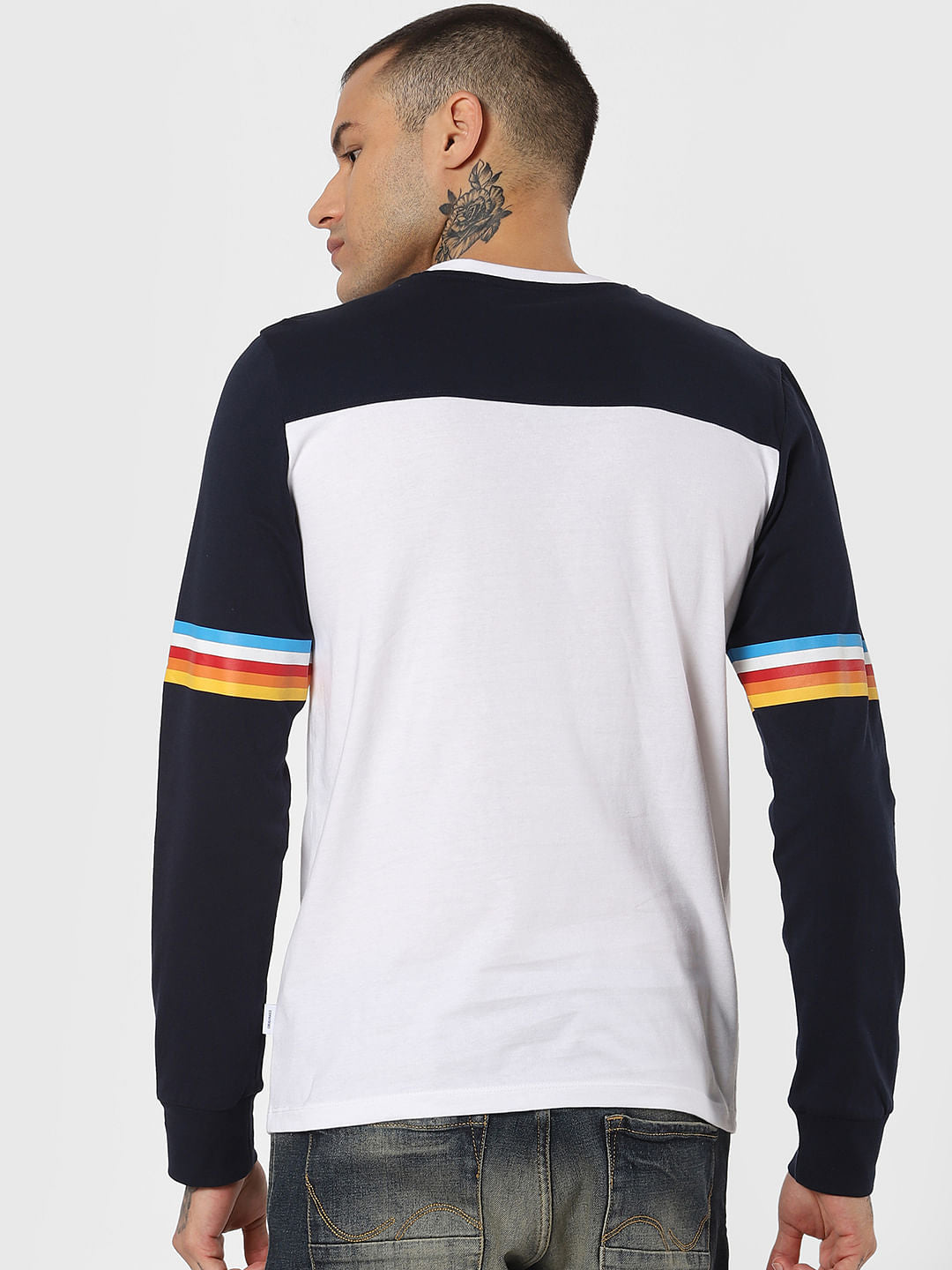White Colourblocked Crew Neck T-Shirt