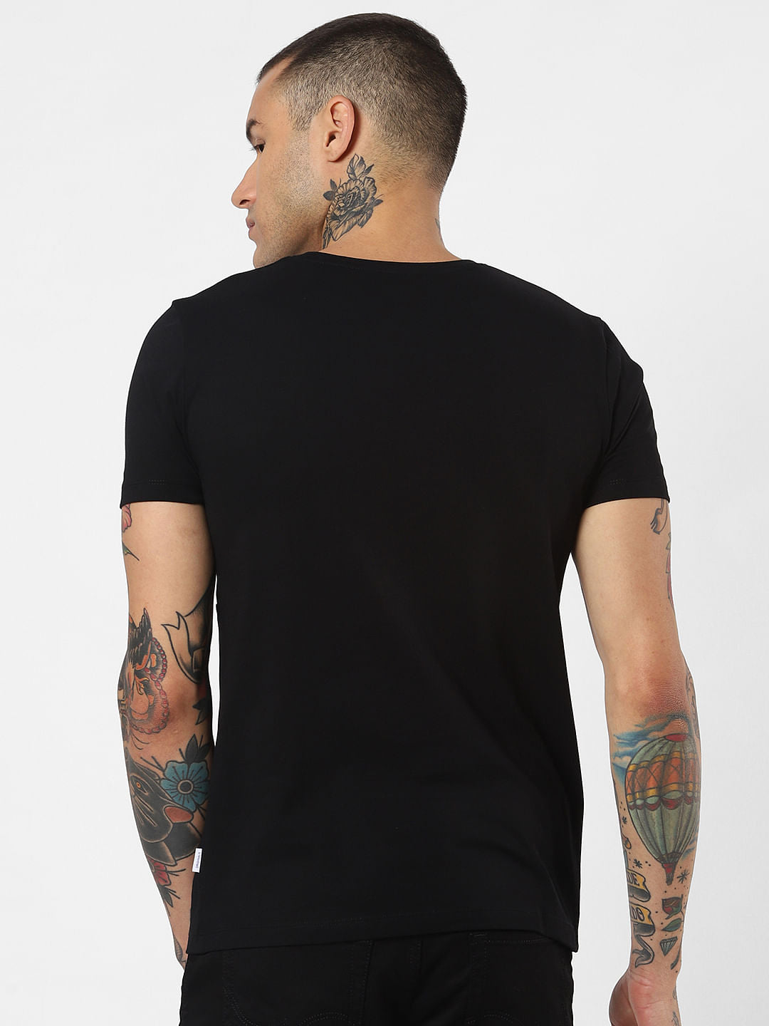 Black Camo Print Crew Neck T-Shirt