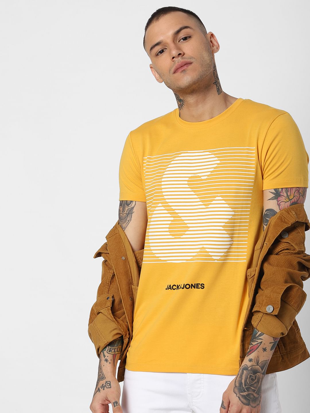 Yellow Logo Print Crew Neck T-Shirt
